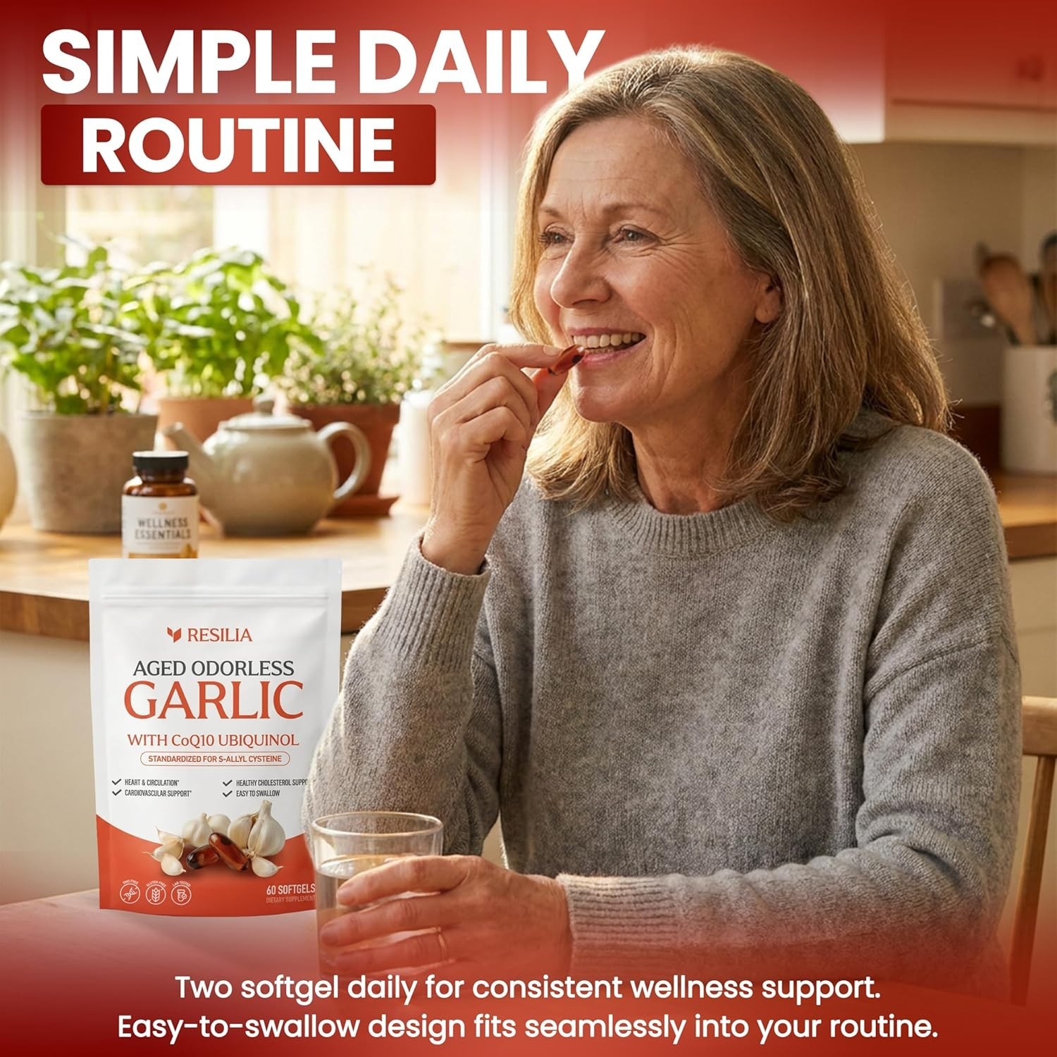 Resilia Garlic Extract 600mg Softgels (60 Count) – Odorless Aged Garlic Extract