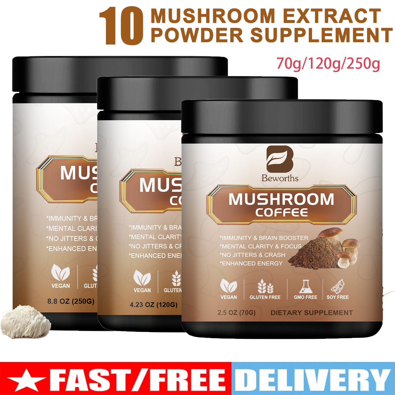 Organic Mushroom Coffee-Reishi, Lion’s Mane,Turkey Tail,Immunity & Brain Booster