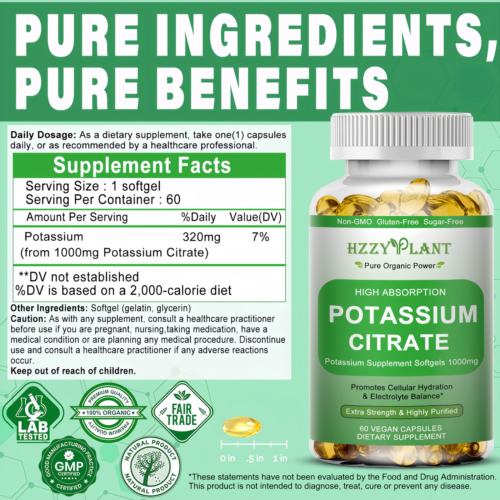 Potassium Supplement Softgels, High Absorption 60 Count (Pack of 1)
