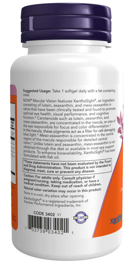 NOW Foods Macular Vision 50 Softgels Blue Light Protection 06/2028EXP