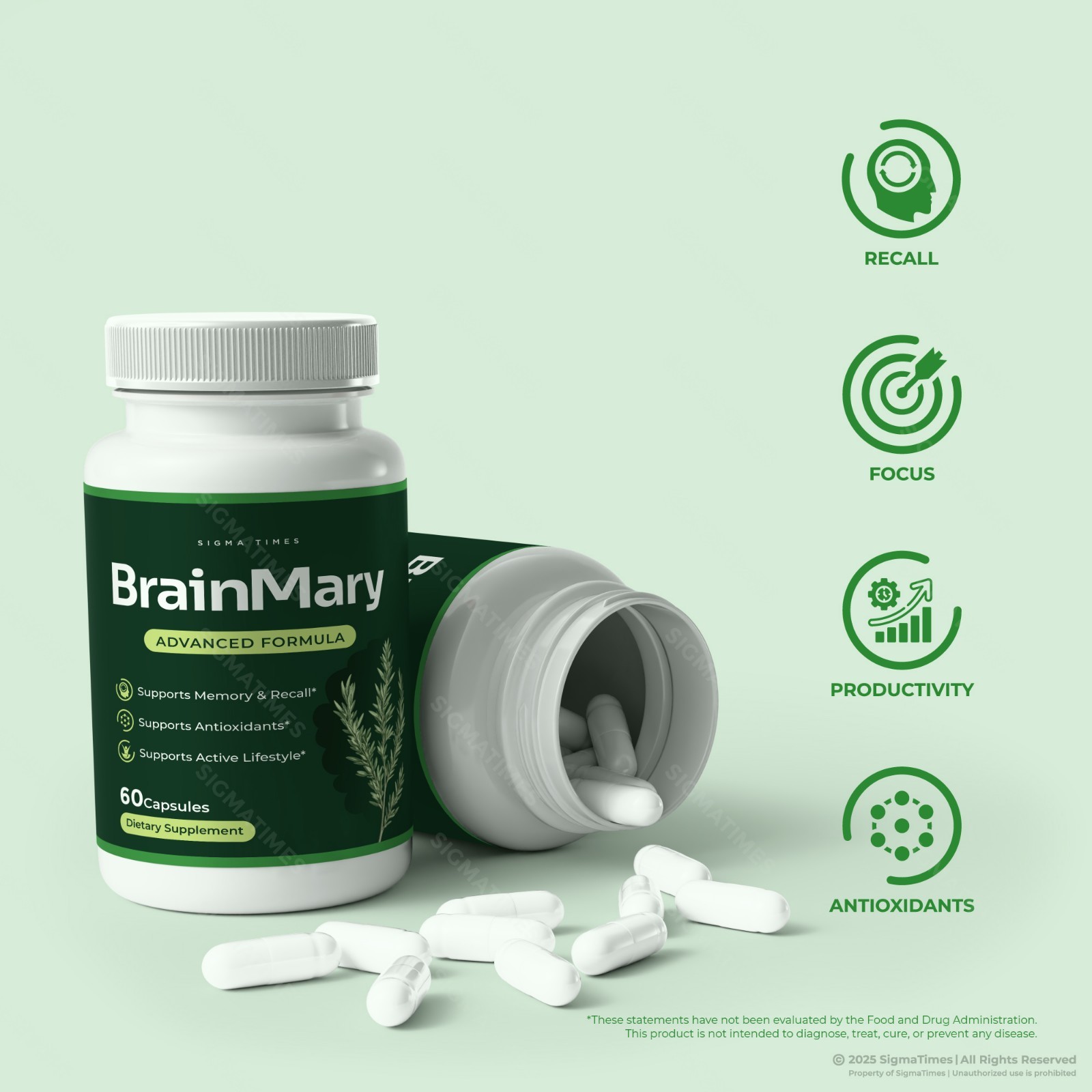 BrainMary Capsules, Brain Mary Supplement, Memory Support Formula – 3 Pack