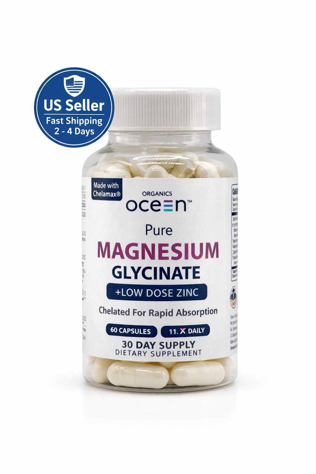 Organics Ocean Magnesium Glycinate 90 Capsules with Zinc – Chelated