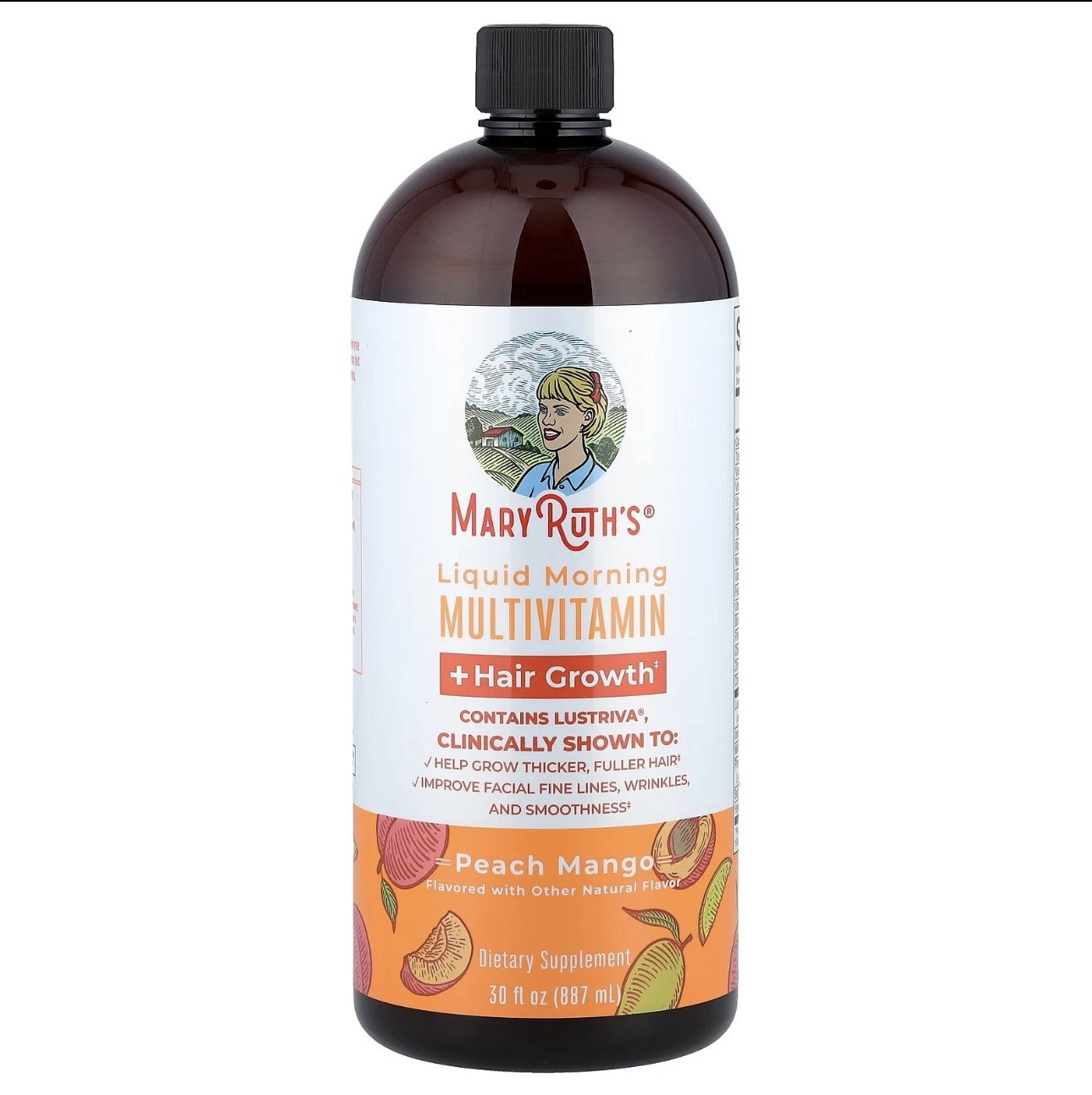 Liquid Morning Multivitamin + Hair Growth, Peach Mango, 30 fl oz (887 ml)