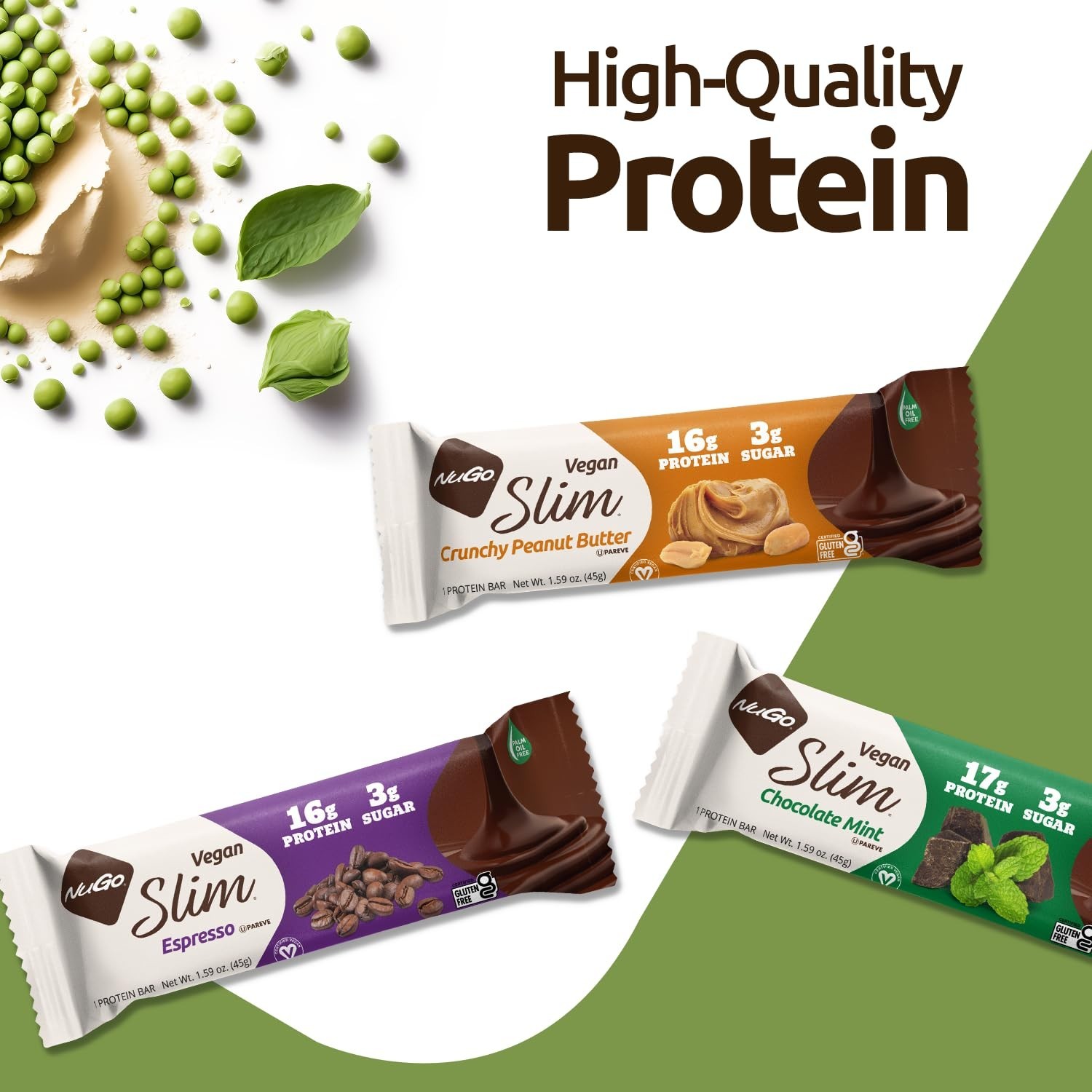 Nugo Slim Dark Chocolate Crunchy Peanut Butter, 16g Vegan Protein, 3g Sugar, …