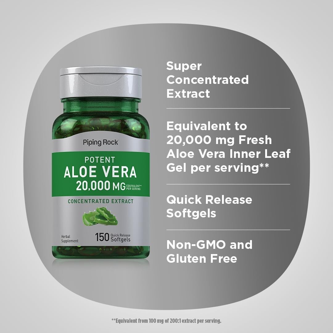 Aloe Vera Capsules 20000mg, 150 Softgels, Non-GMO, Gluten-Free Supplement