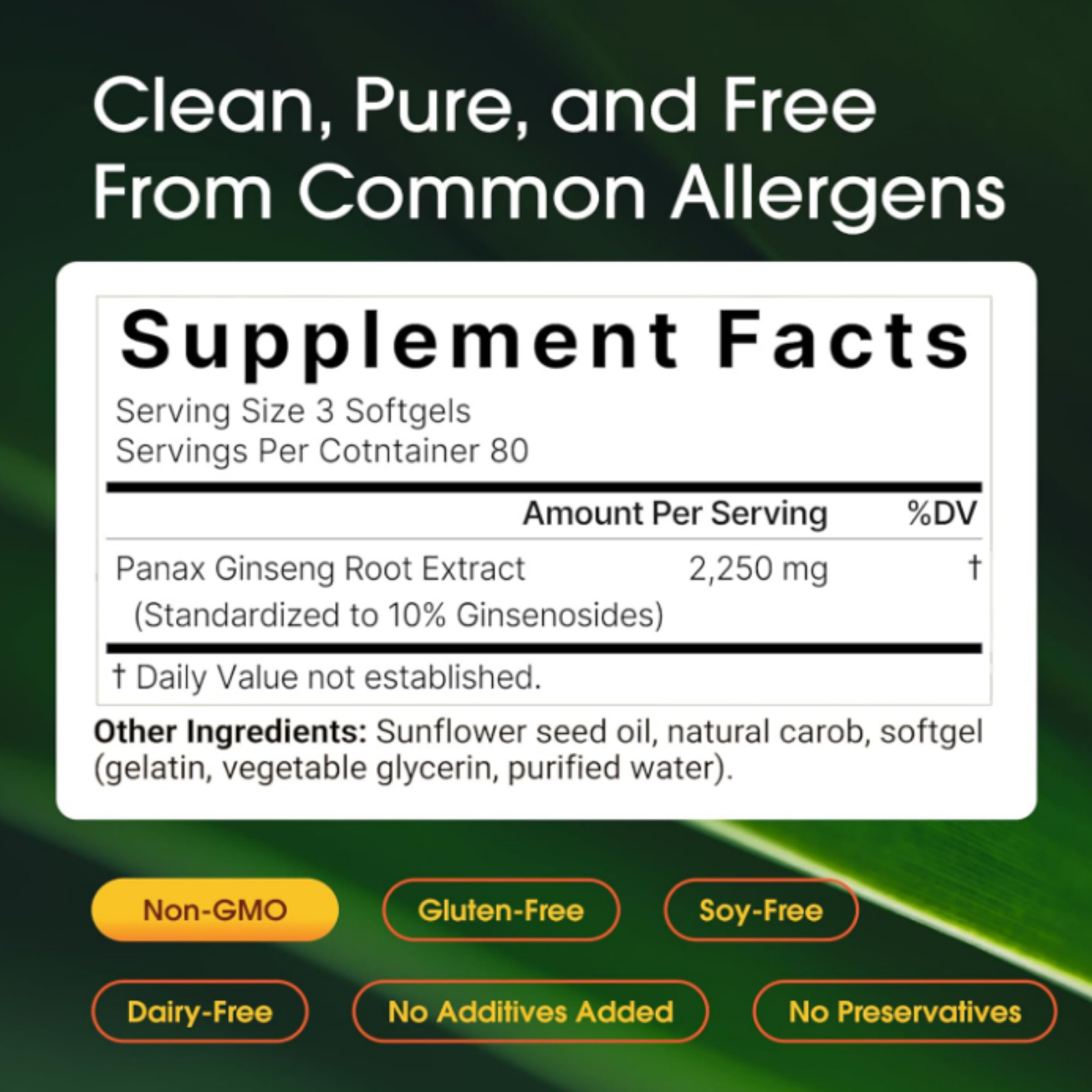 Panax rojo coreano Ginseng 2250mg para energía, rendimiento y enfoque mental