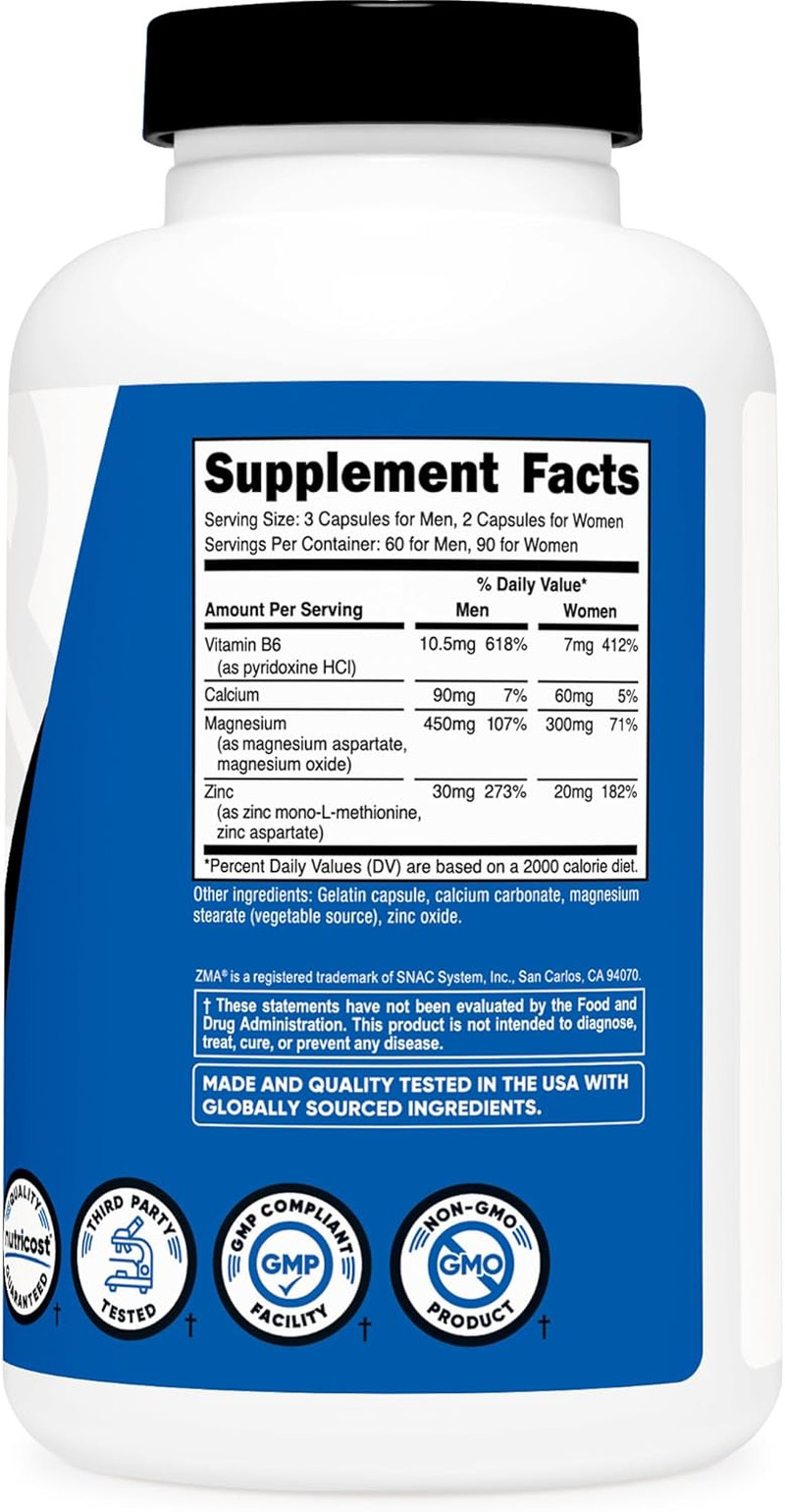 ZMA 180 Capsules – Non-Gmo and Gluten Free ZMA Supplement