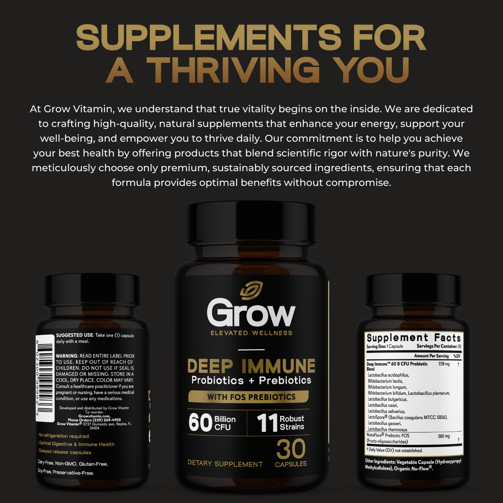 Grow Vitamin Complete Probiotics 30 Ct 60 Billion CFU W/ 11 strains, non-GMO
