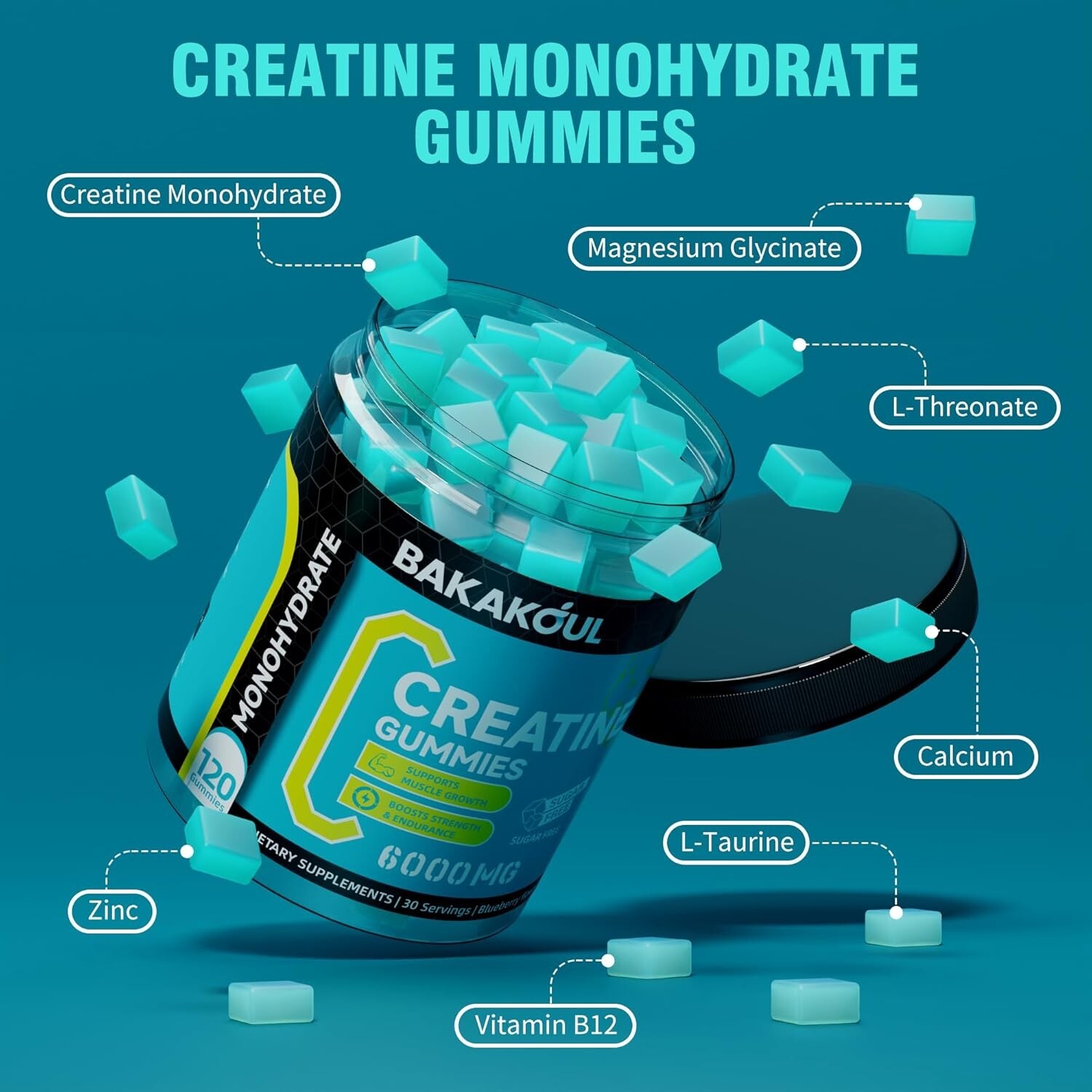 Creatine Monohydrate Gummies 5g for Men & Women – 120 Sugar Free Gummies with…