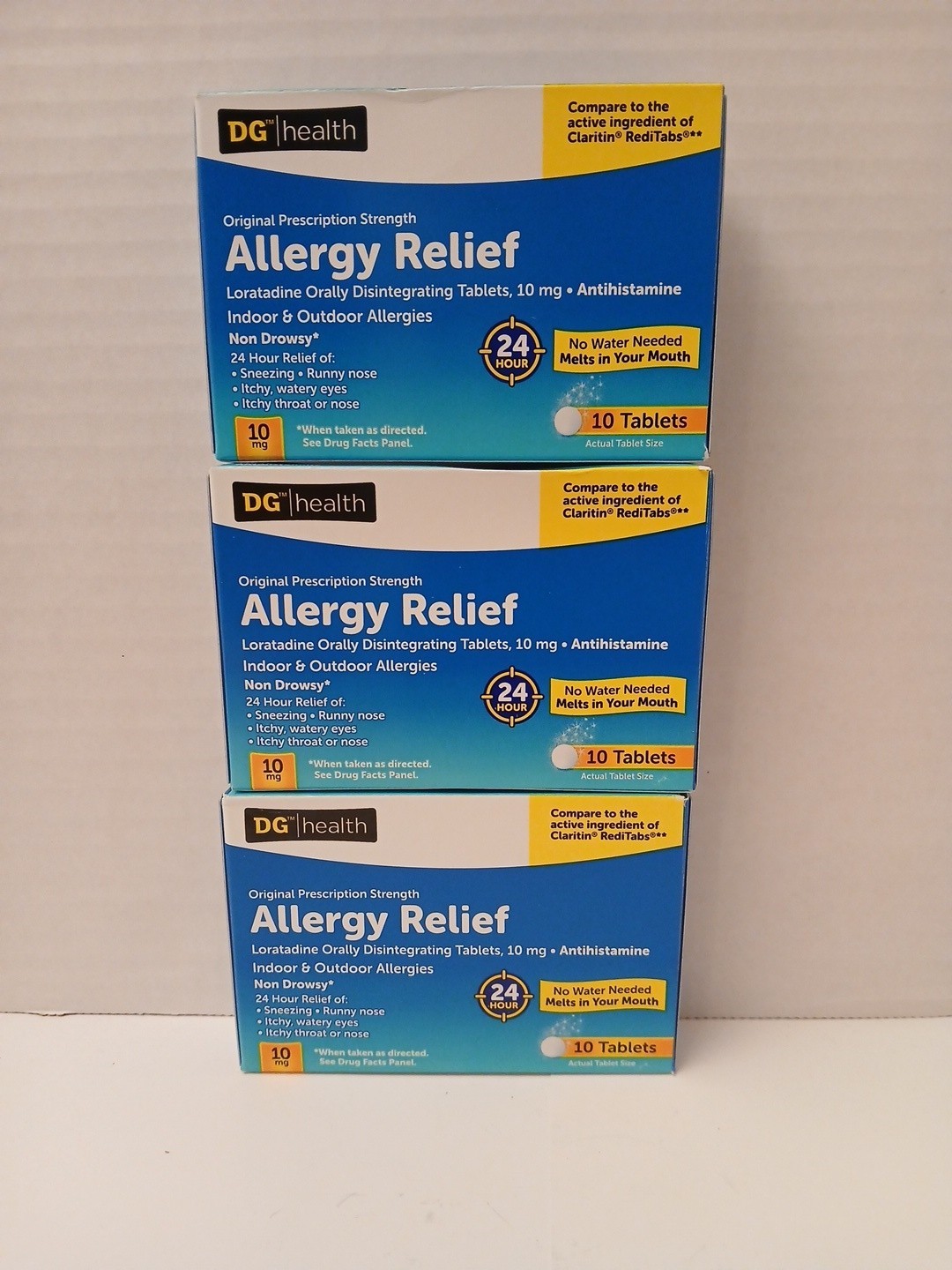 THREE Allergy Relief Loratadine 10mg 10 Disintegrating Tablets Each Exp: 7/27