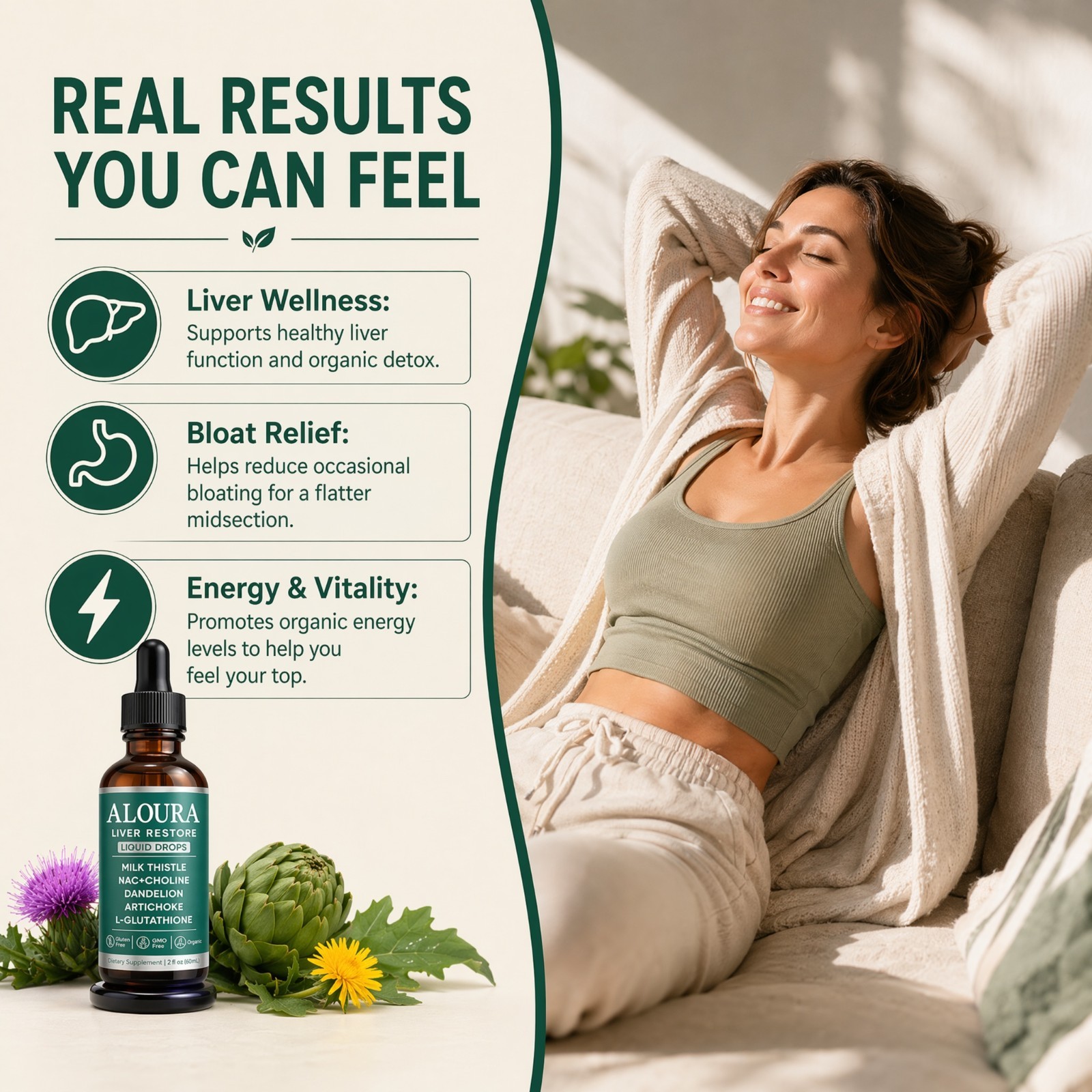 Aloura Liver Restore Liquid Drops Milk Thistle Dandelion Detox Support 60ml