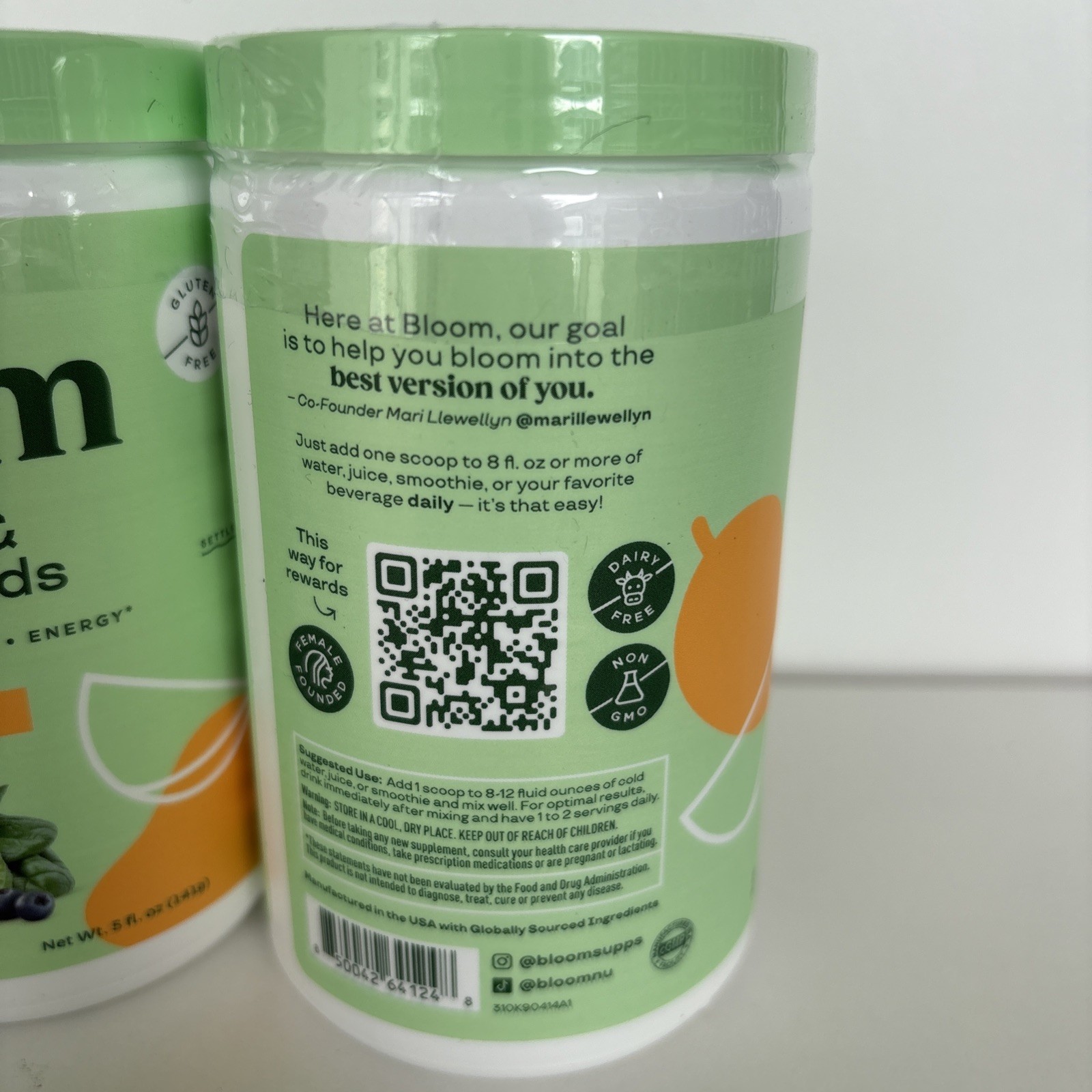 Bloom Nutrition Greens & Superfoods Mango 25 Servings EXP03/2026 NEW- Lot Of 2
