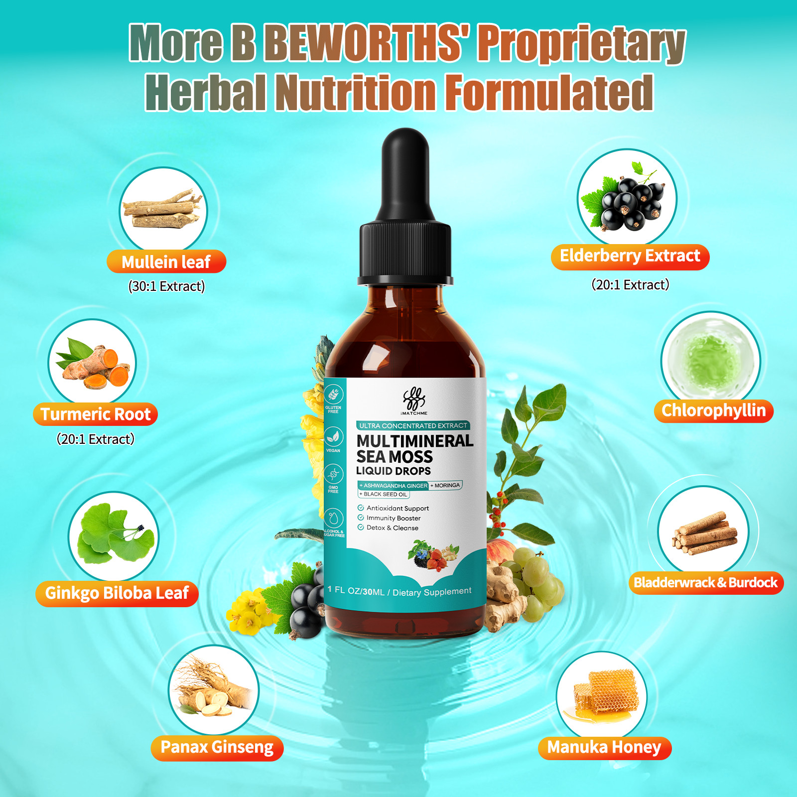 Sea Moss Liquid Drops Black Seed Oil Ashwagandha Immune Joint Digestion Support