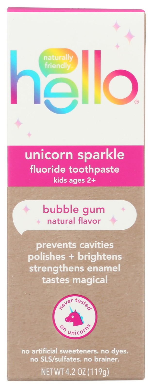 HELLO Bubblegum Unicorn Sparkle Toothpaste for Kids, 4.2 OZ