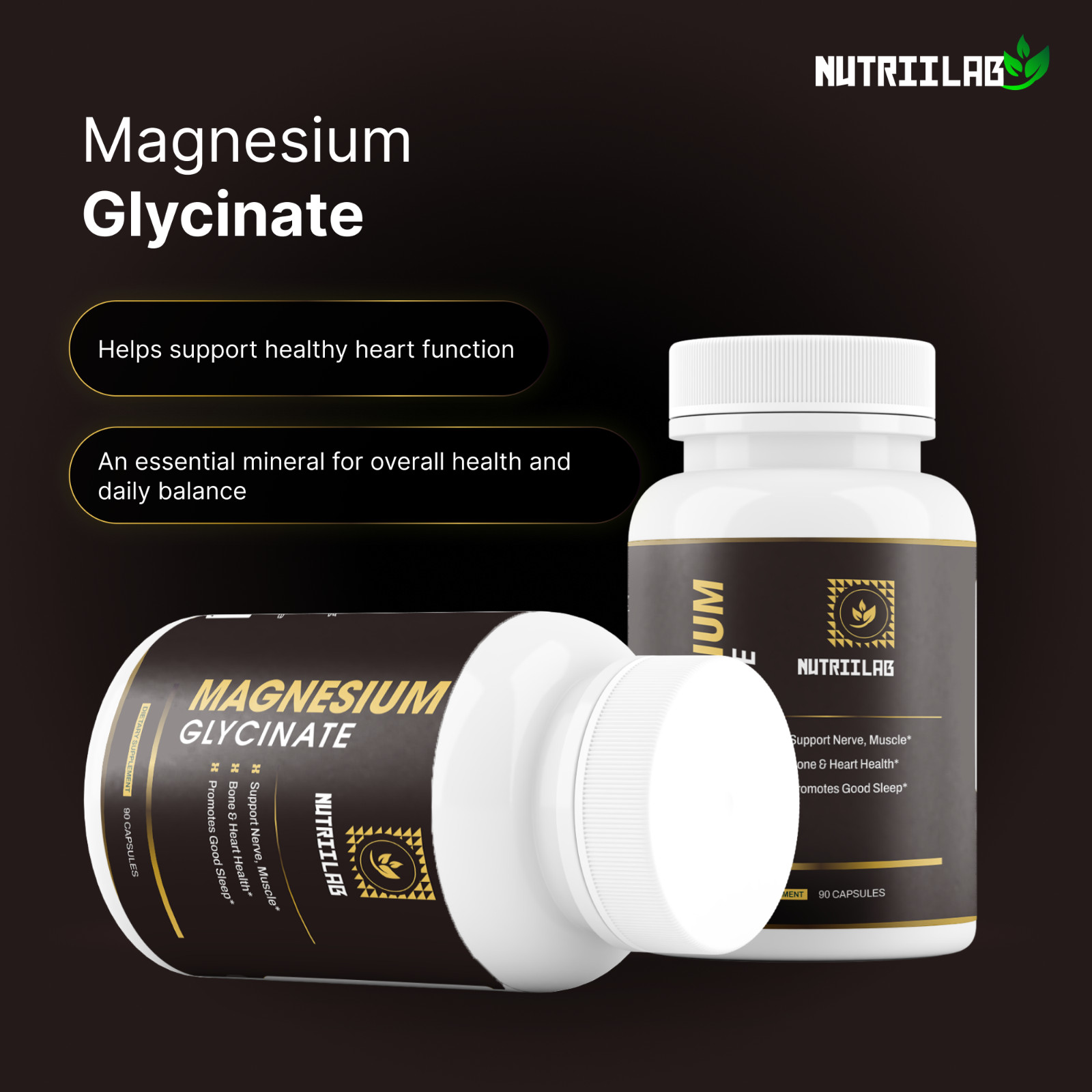 NutriiLab Magnesium Glycinate 2500mg Sleep Muscle Relaxation Stress Relief Caps