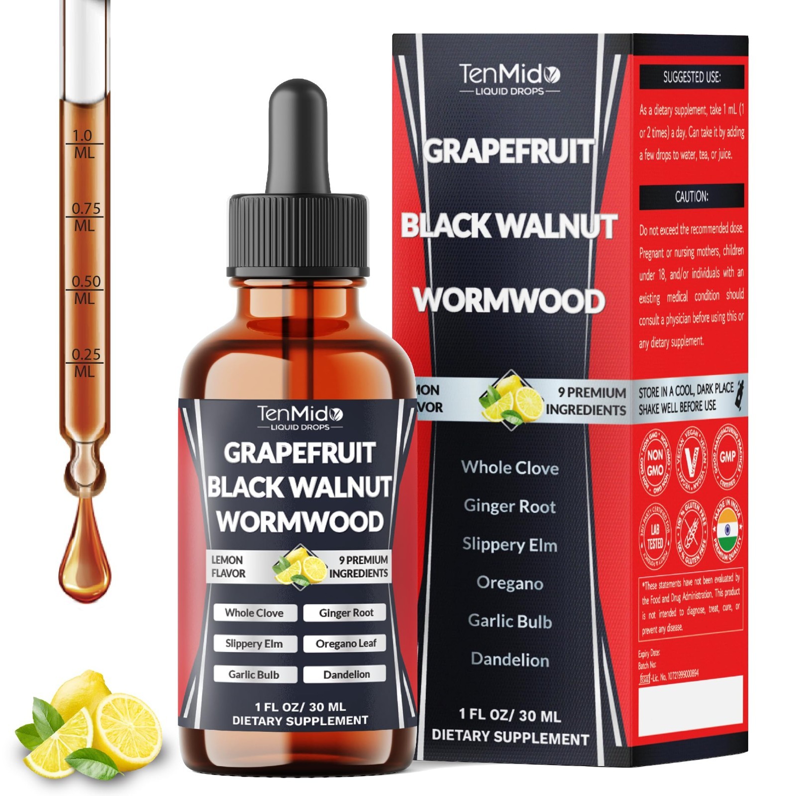 9-in-1 Grapefruit Seed Extract Liquid Supplement with Black Walnut, Wormwood & H