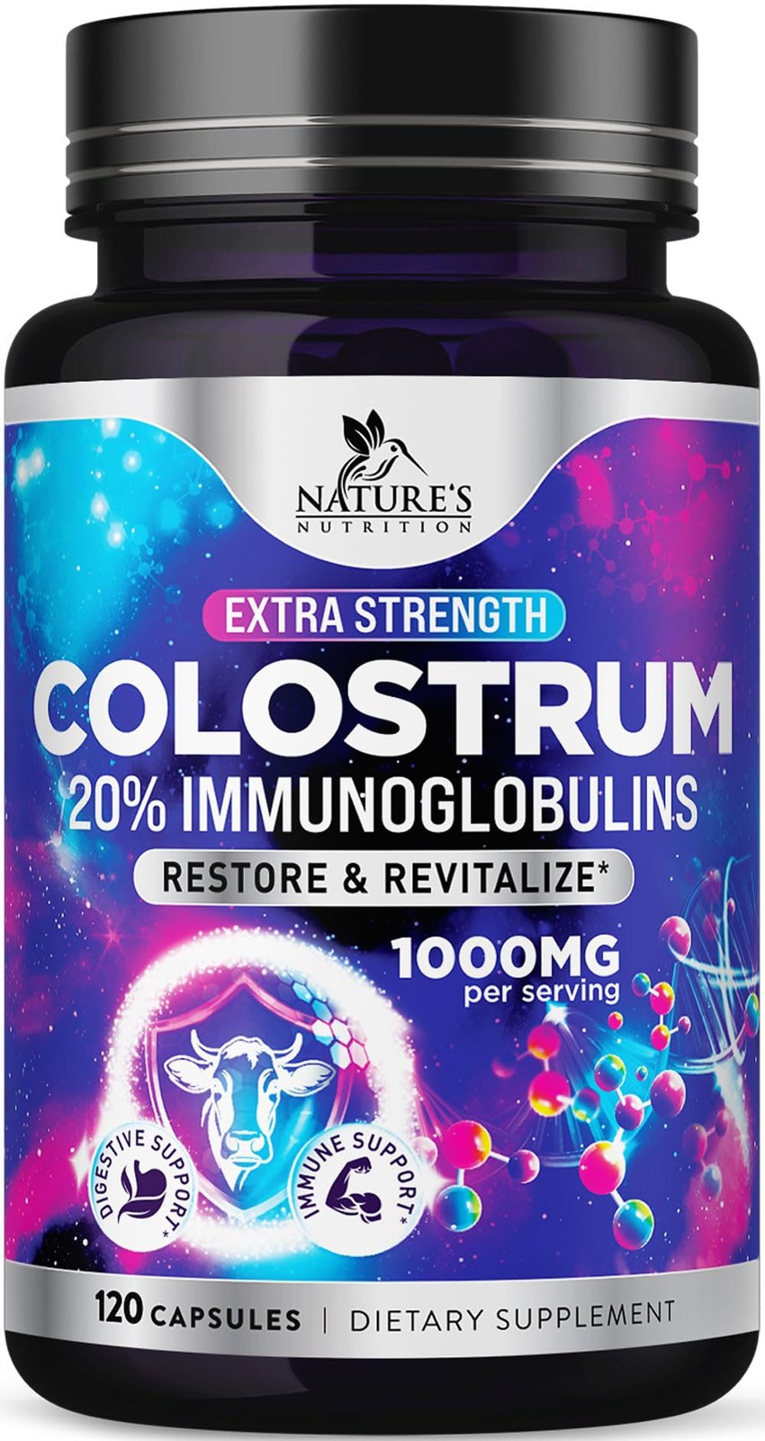Colostrum Supplement 1000mg – 20% Immunoglobulins for 120 Count (Pack of 1)