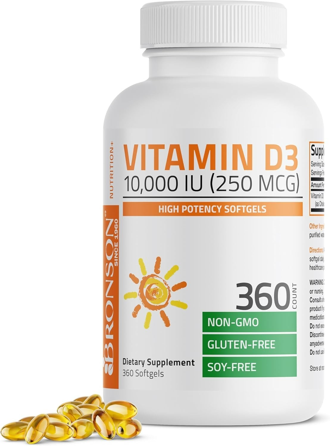 Bronson Vitamin D3 10,000 IU (250 mcg) High Potency – Supports Healthy Immune Sy