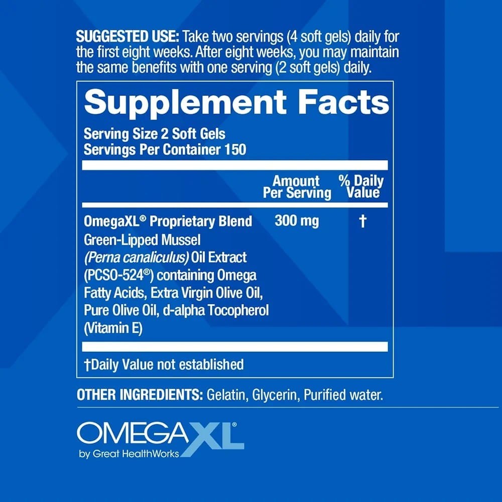 OmegaXL Joint & Muscle Support 300 Softgels Green Lipped Mussel Oil
