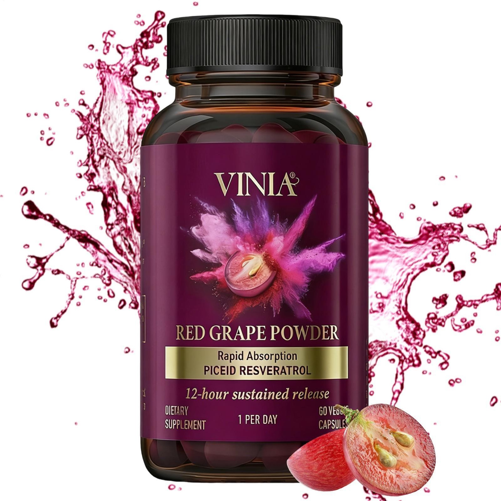 VINIA Piceid Resveratrol Supplement Non-GMO, 60ct Increases Blood Flow