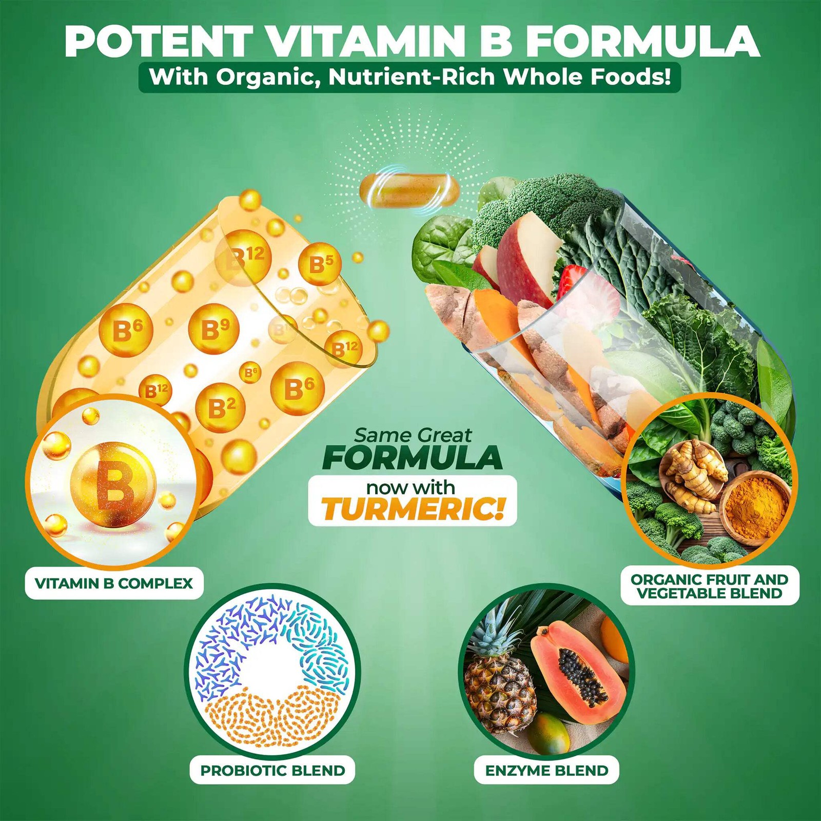 Vitamin B Complex, with Whole Food, for Stress, Energy, Immune Support