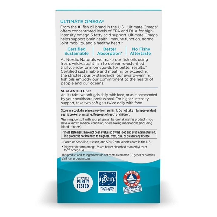 Nordic Naturals Ultimate Omega Softgels, Lemon, 1280 mg, Fish Oil, 180 Ct