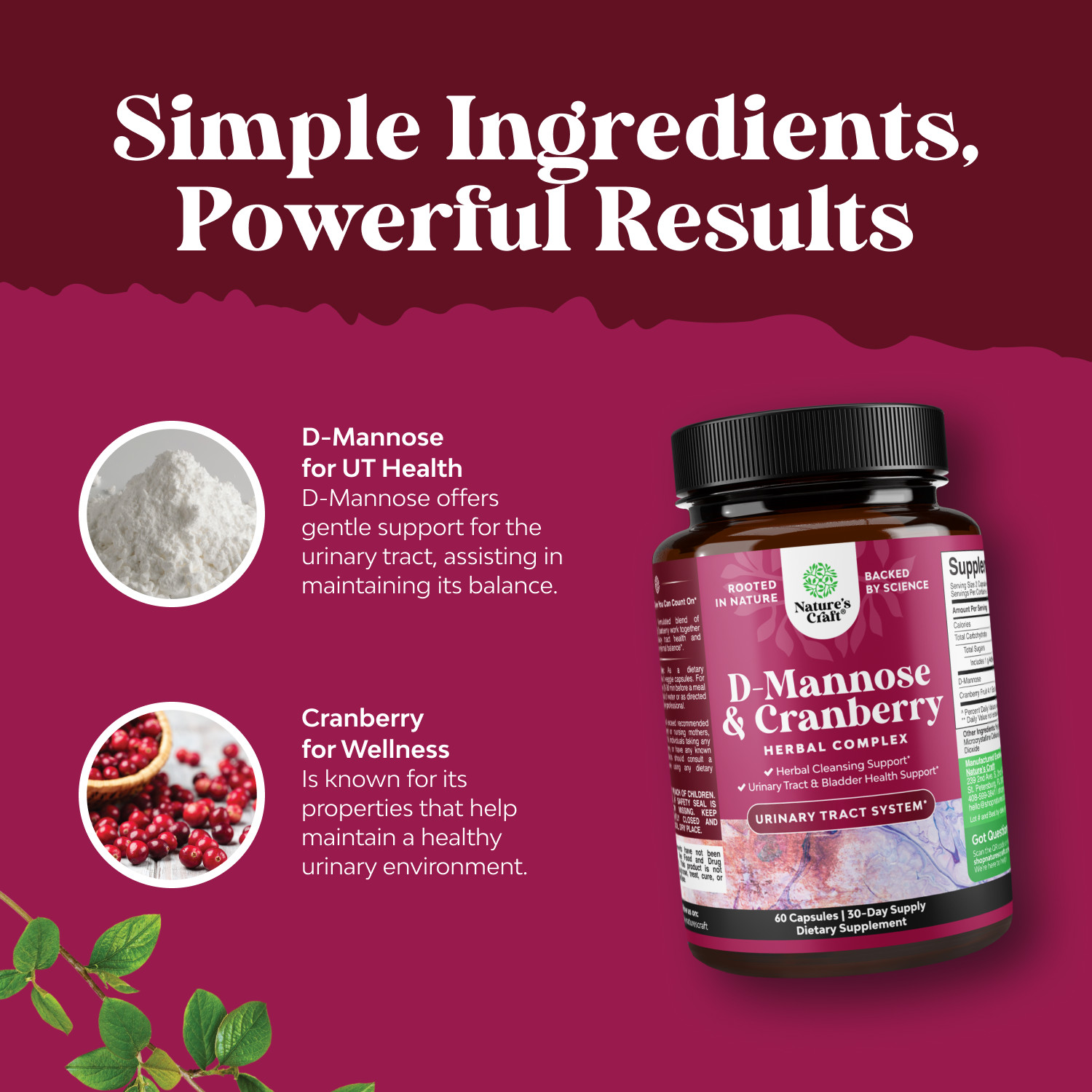 D-Mannose with Cranberry Capsules – For Kidney and Urinary Tract Health