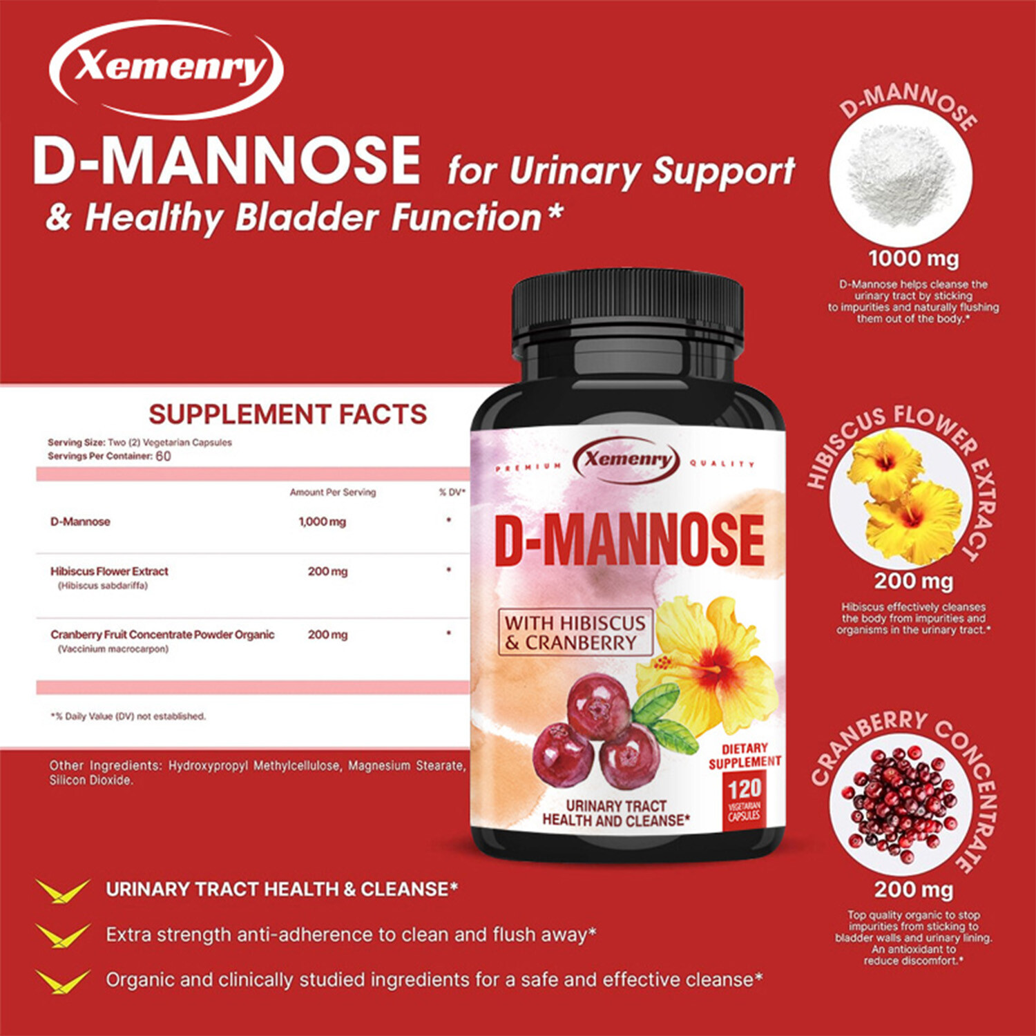 D-Mannose Capsules 1400mg-Support & Cleanse,Bladder Health,Support Immune System