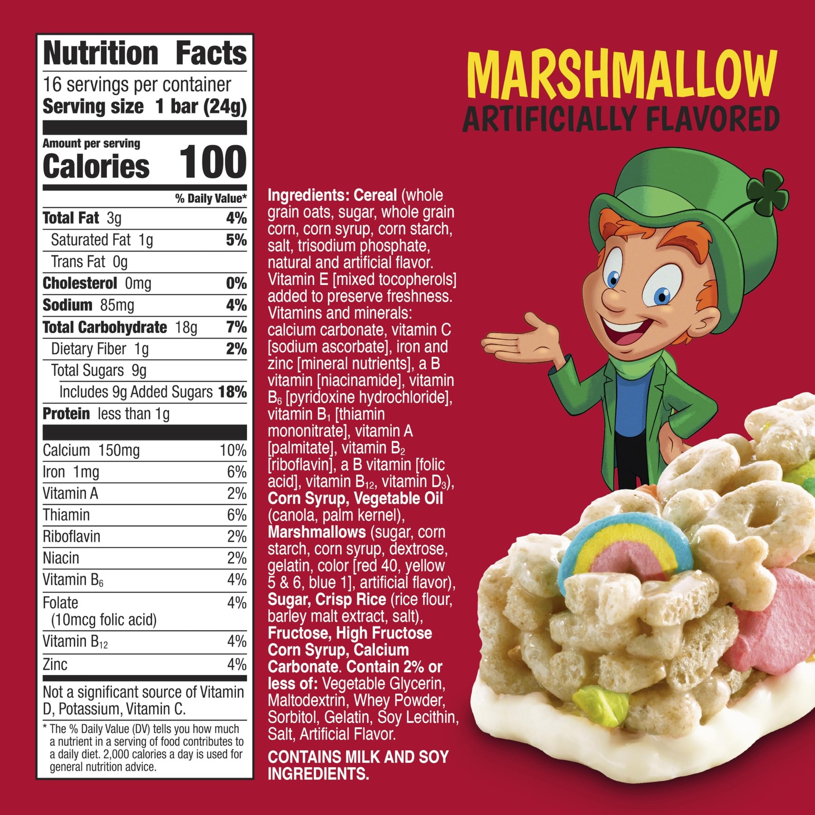 Lucky Charms Cereal Treat Bars, Snack Value Pack, 16 Count (Pack of 1)