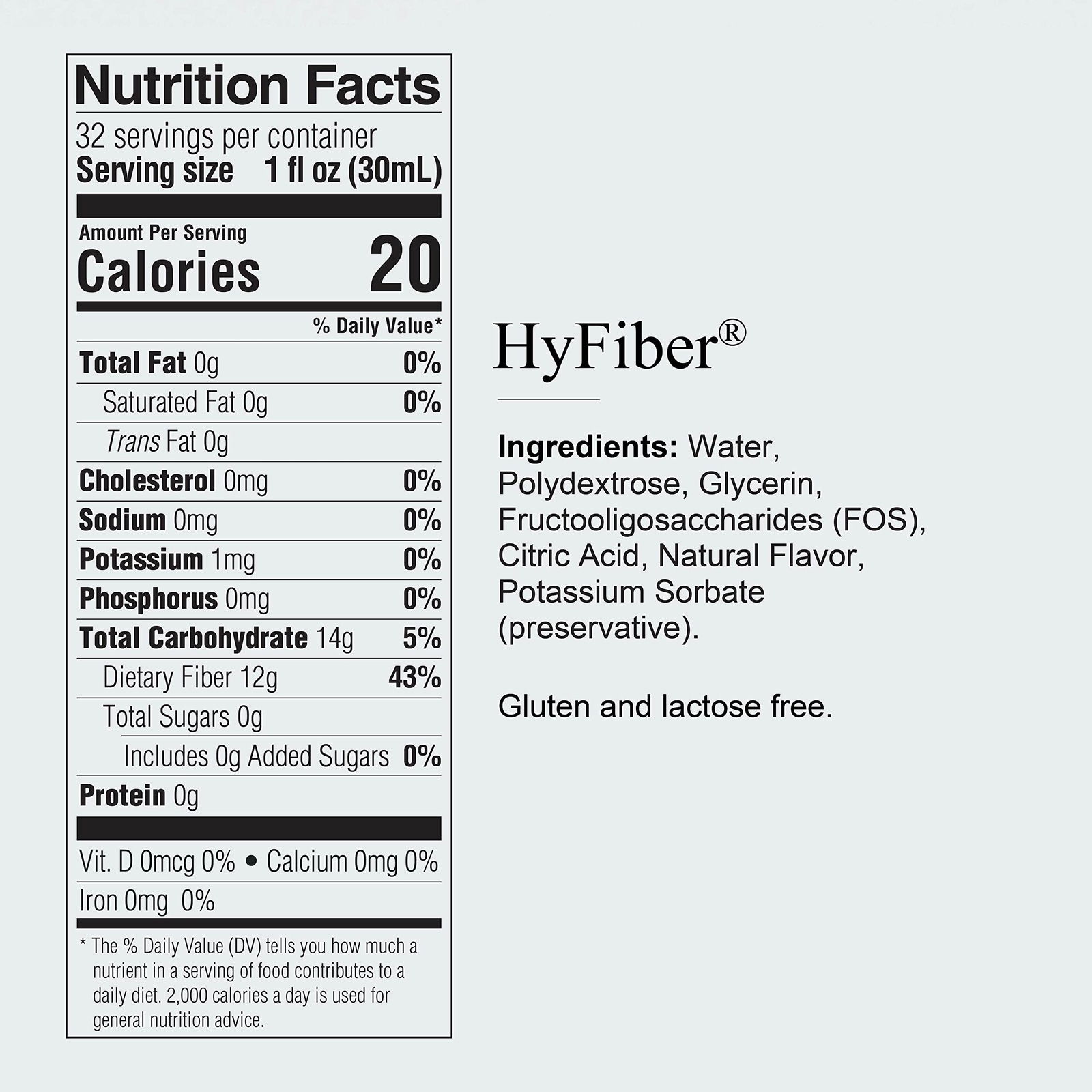 HyFiber Liquid Fiber Supplement 32 Oz Sugar Free Prebiotic for Digestive Health