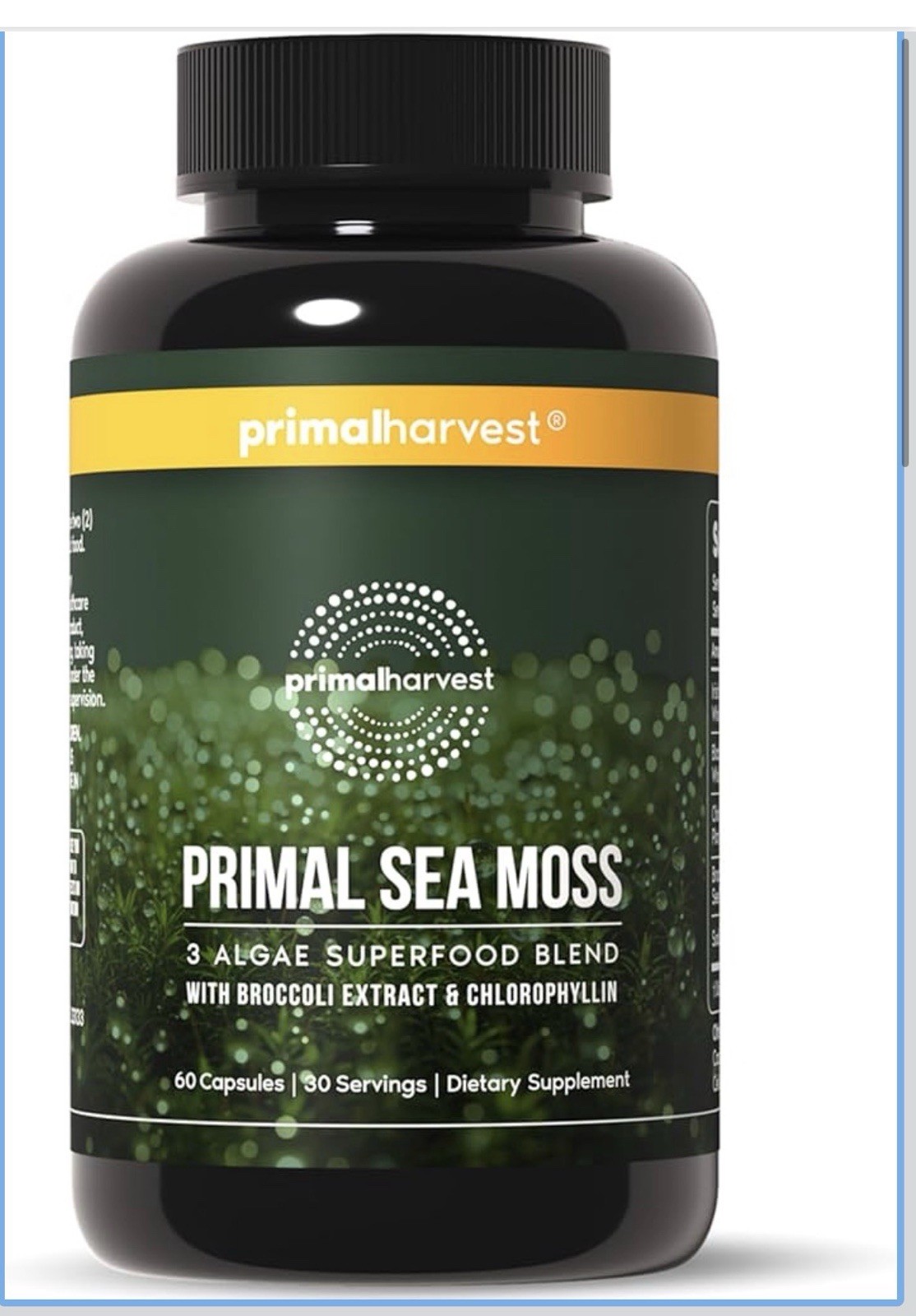 Primal Harvest Sea Moss Capsules w Bladderwack Irish Sea Moss, Chlorella 60 Ct.