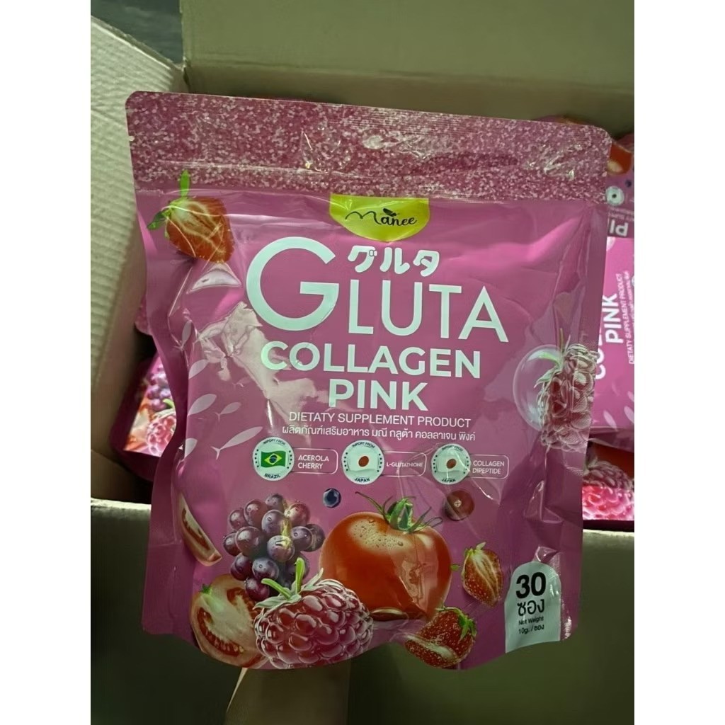 6 X Manee Gluta Collagen Pink Dietary Supplement Instant Powder Drink 30 Sachets