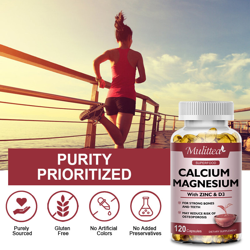 Mulittea Magnesium Zinc Vitamin D3 Calcium Complex 120 Capsules High Absorption