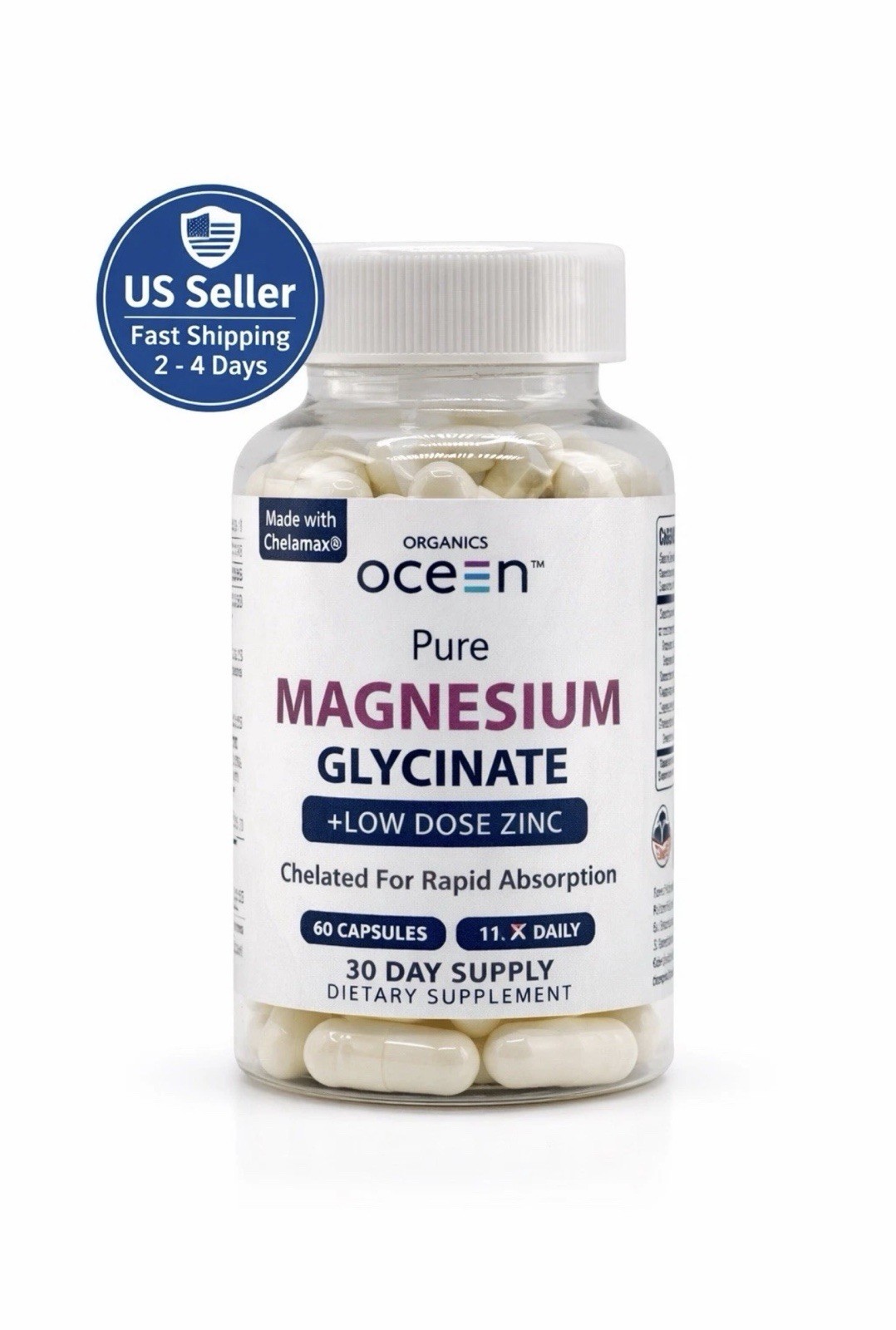 2 Pack Organics Ocean Magnesium Glycinate 90 Capsules with Zinc – Chelated