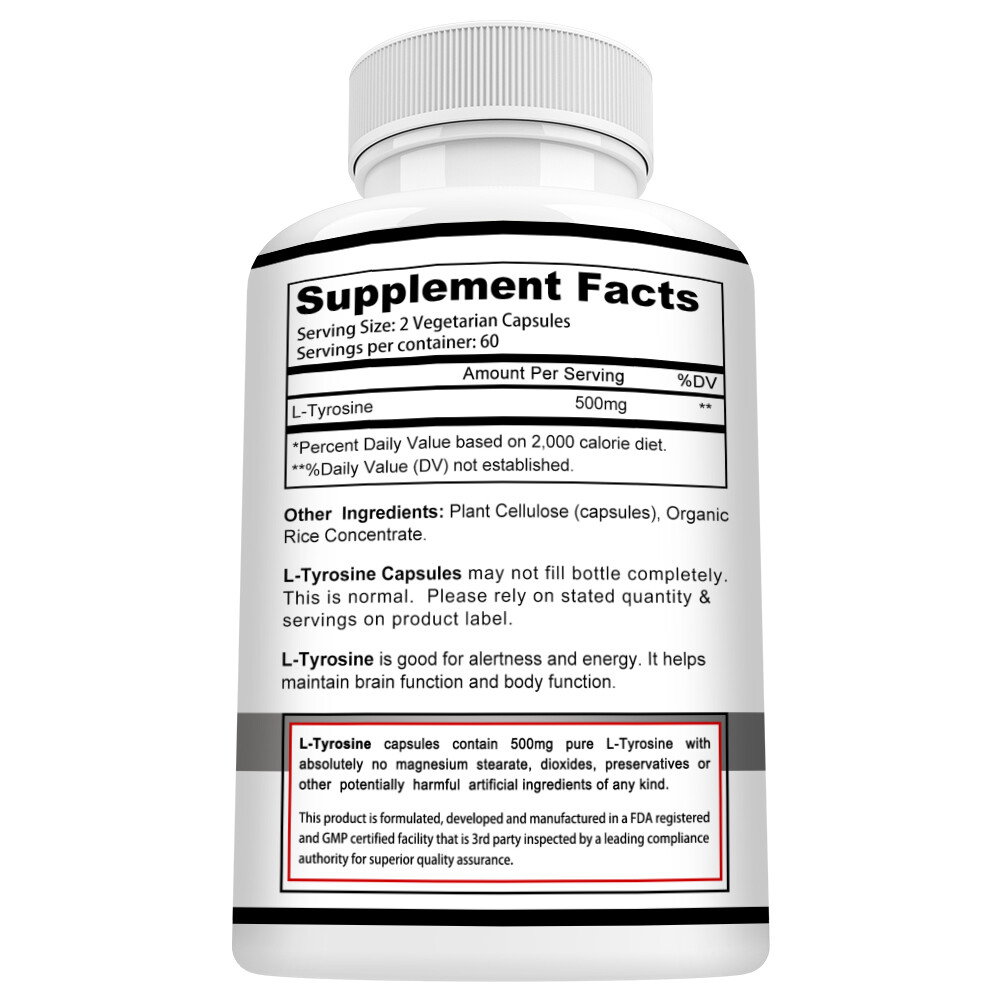 L-Tyrosine 500mg Capsules, Maintain Mental Clarity,Balance Mood Naturally,30-120