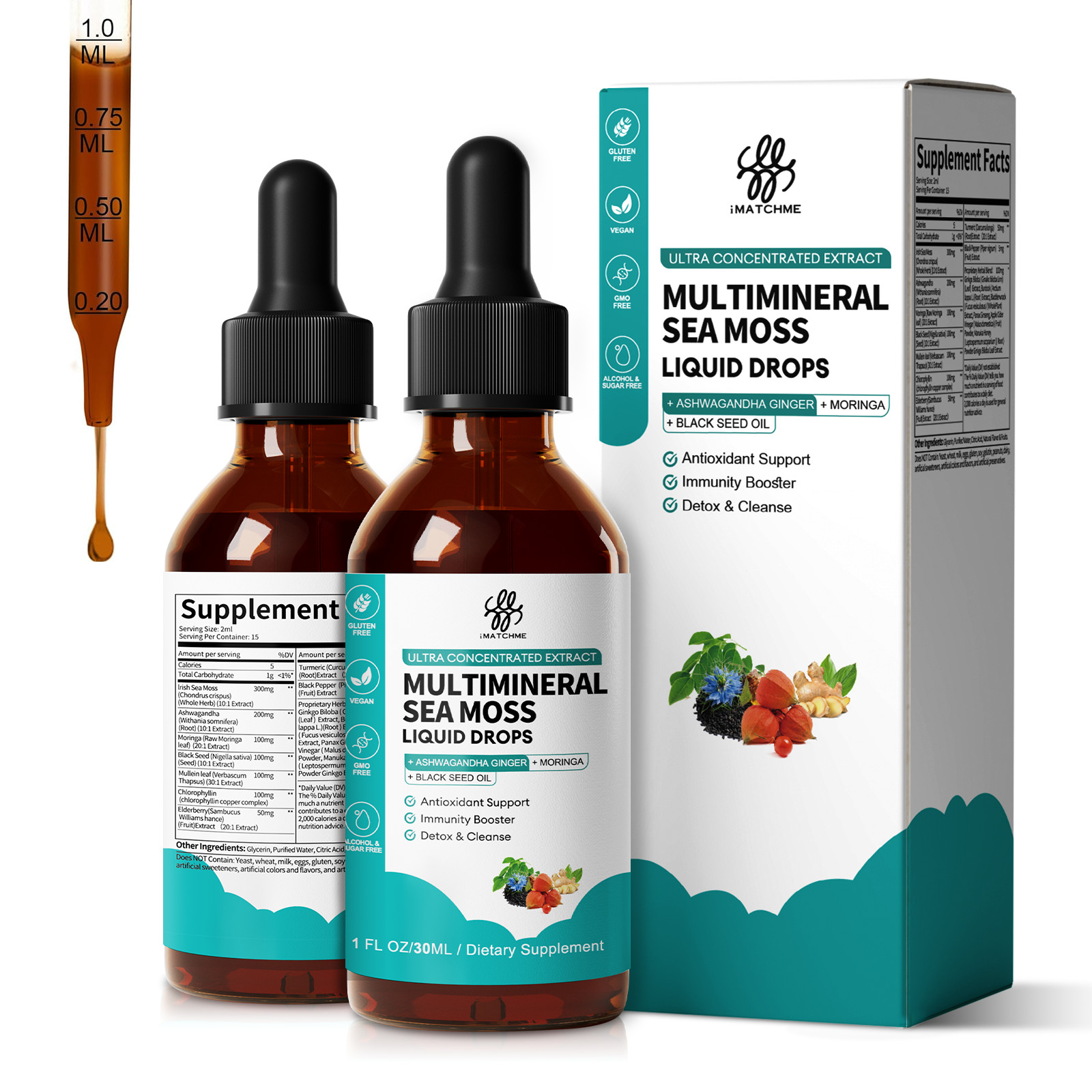 Sea Moss Liquid Drops Black Seed Oil Ashwagandha Immune Joint Digestion Support