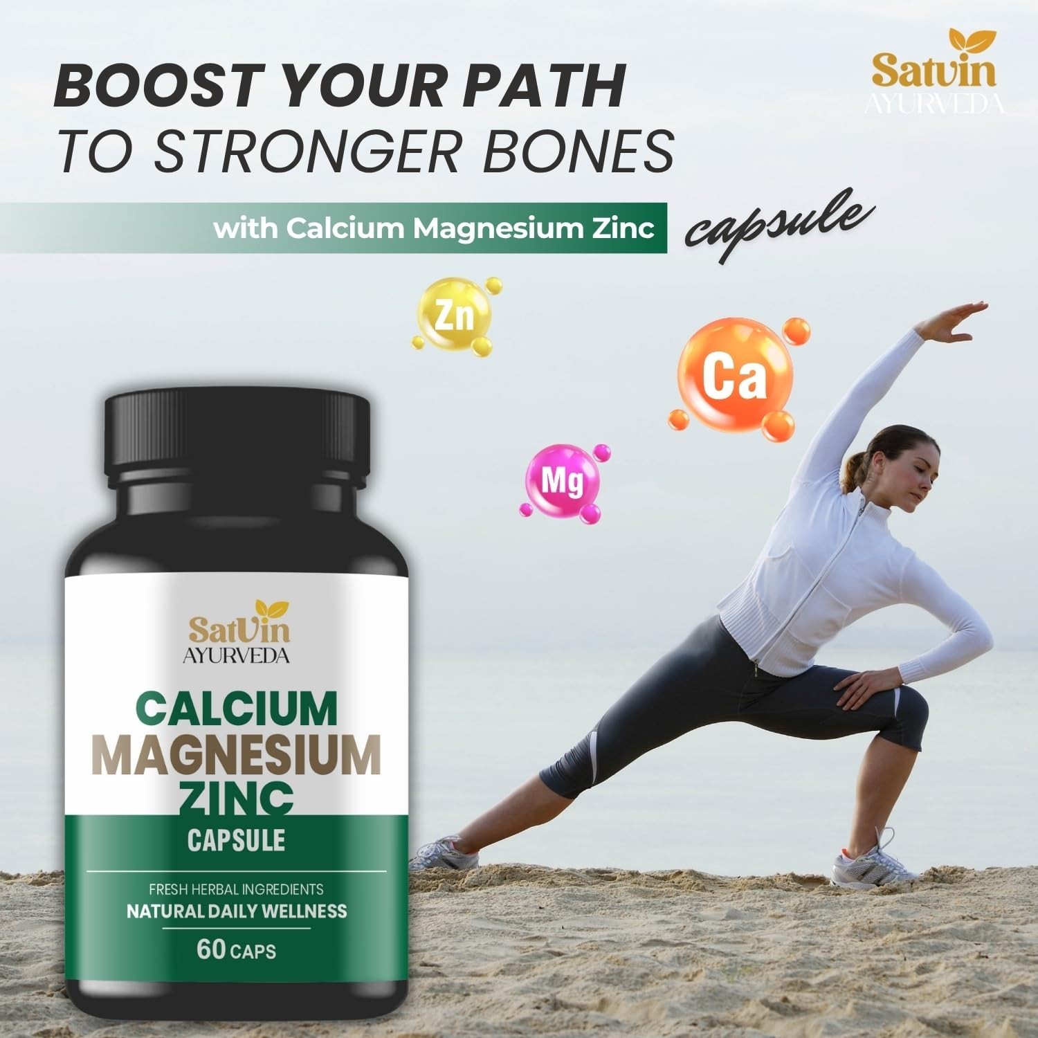 3 Pack SATV.IN Ayurveda Calcium Magnesium Zinc 180 Caps