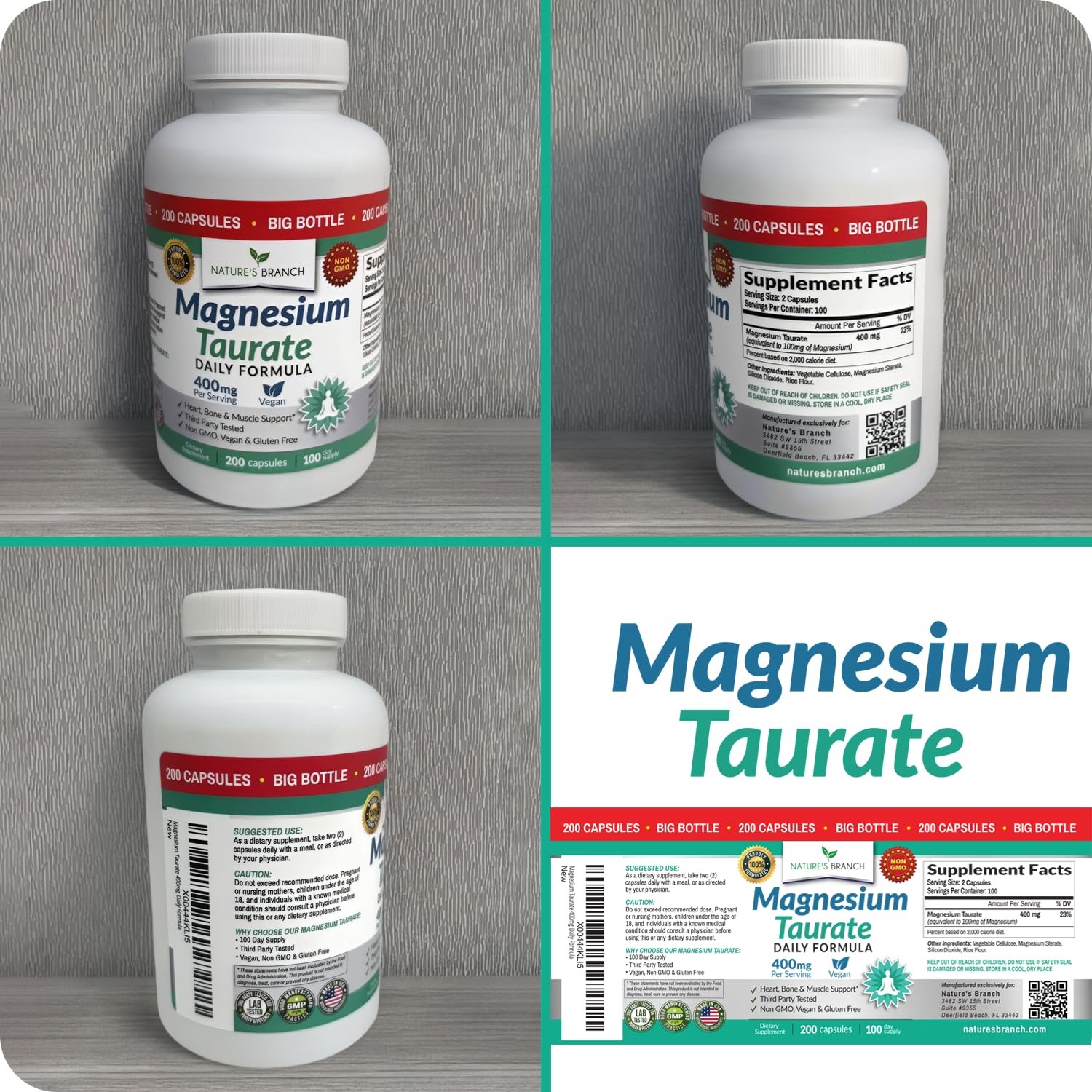 Magnesium Taurate 400mg | High Absorption | 200 200 Count (Pack of 1)