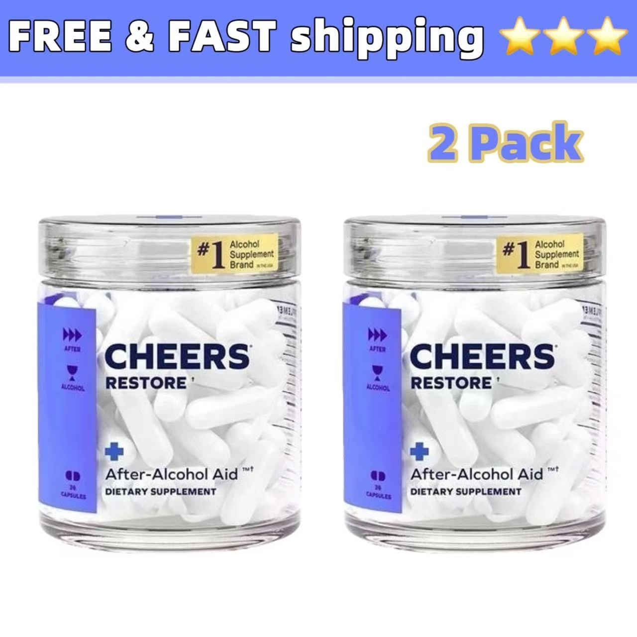 2 Bottles Cheers Restore Supplement w/ DHM + L-Cysteine – After-Alcohol Aid US