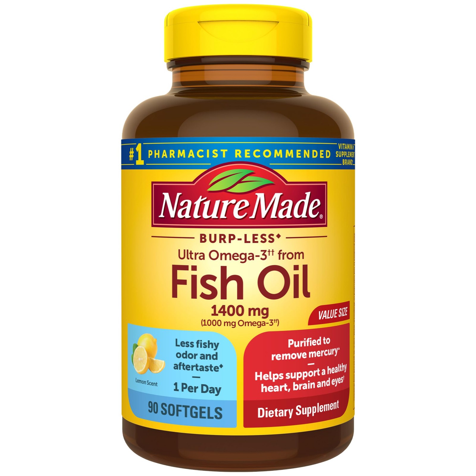 Nature Made Ultra Omega 3 Fish Oil 1400 mg Softgels 90 Count Burp Less