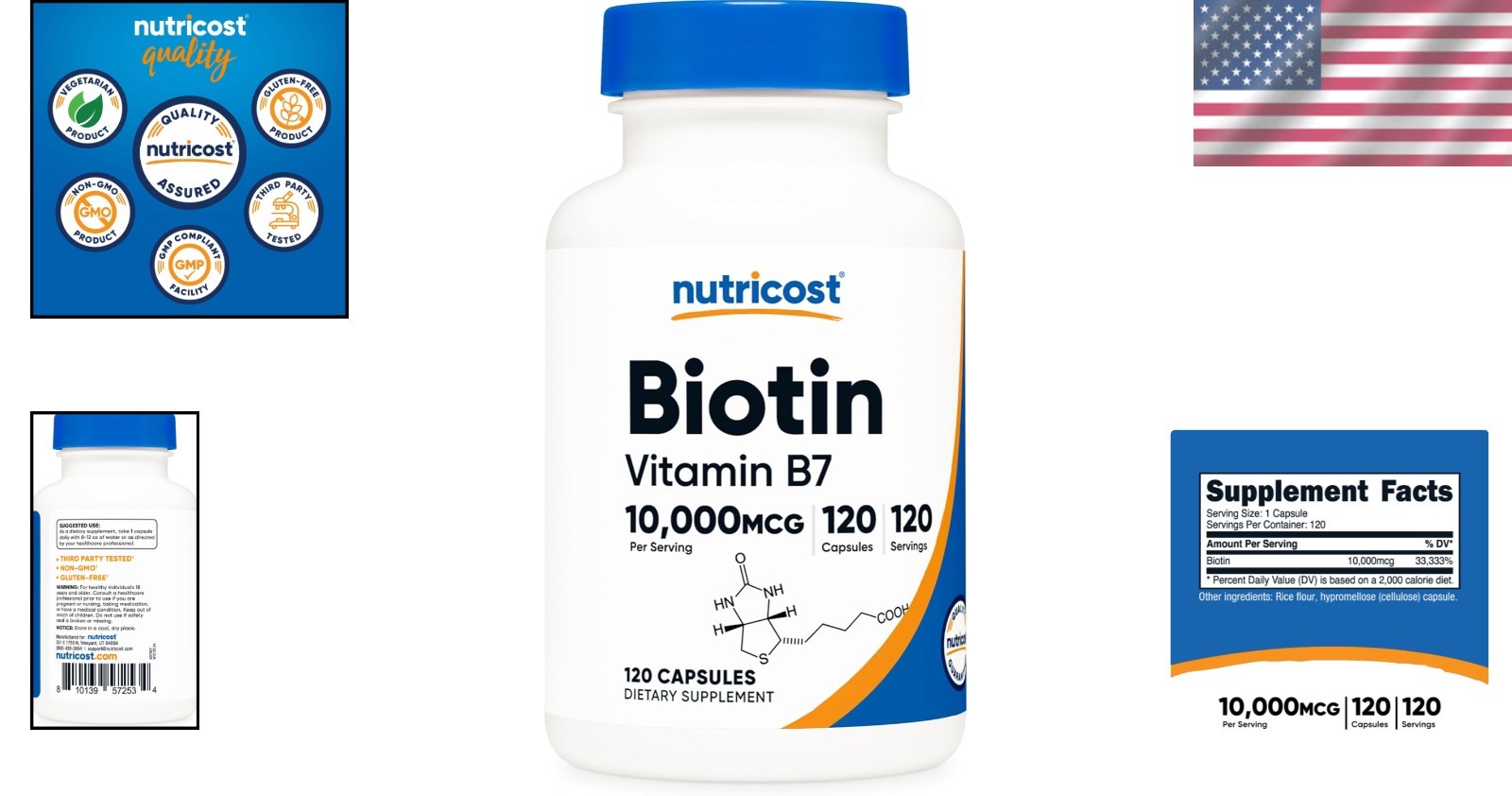 Biotin Vitamin B7 10,000mcg 10mg, 120 Capsules – , Gluten Free, Non-GMO