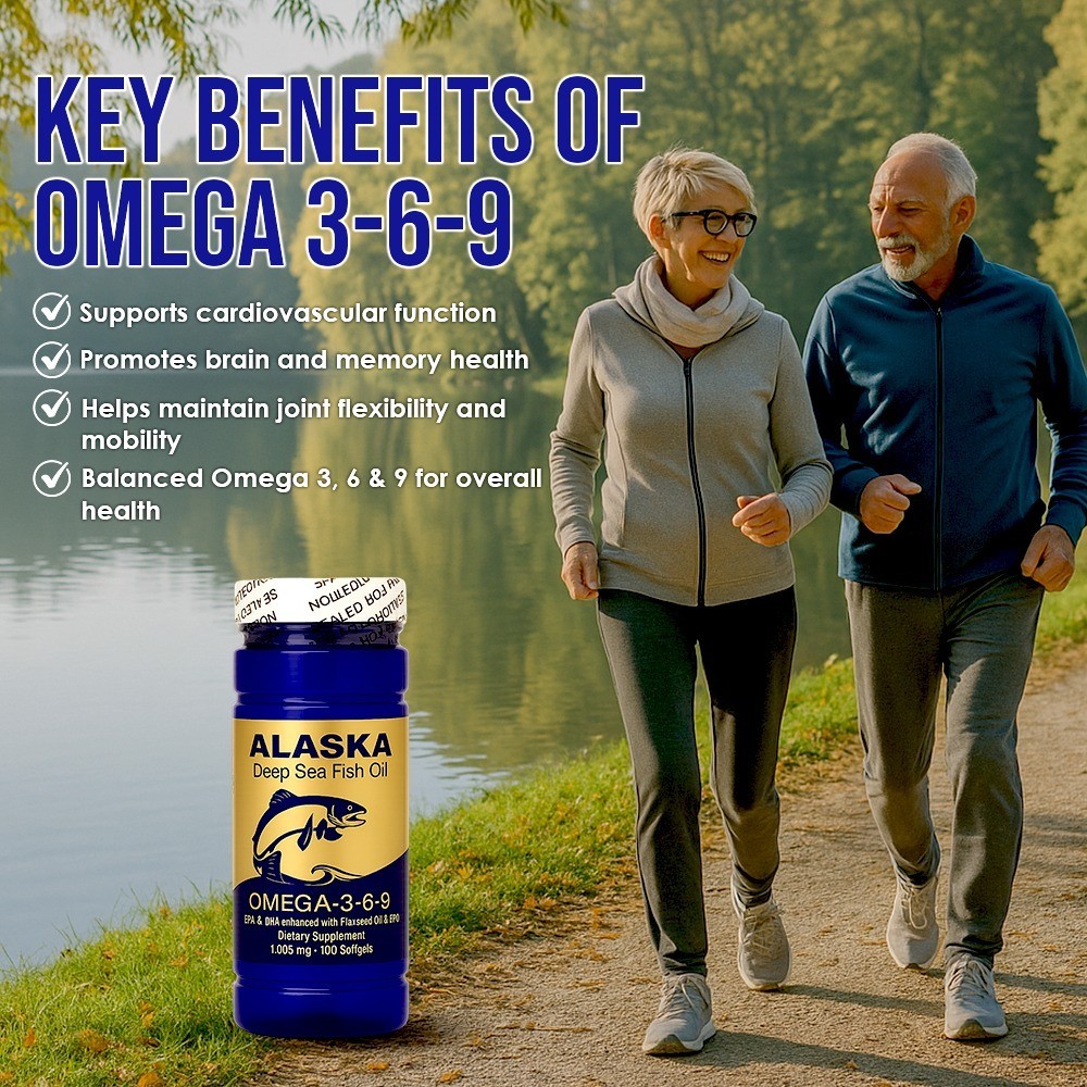 NCB Alaska Deep Sea Fish Oil Omega 3 6 9 , 100 Softgels Support Heart Health