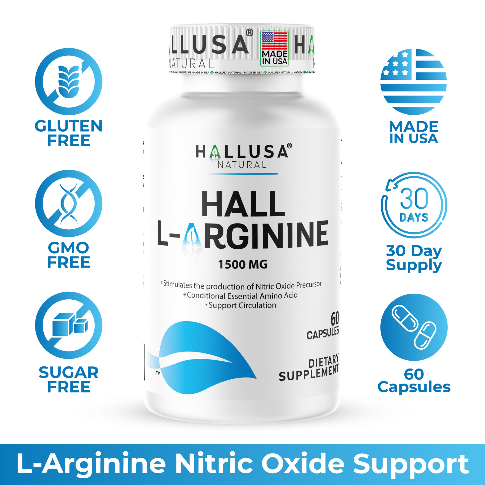L- ARGININE – Muscle Support – Improves Blood Flow Better Erection – 60 Cap