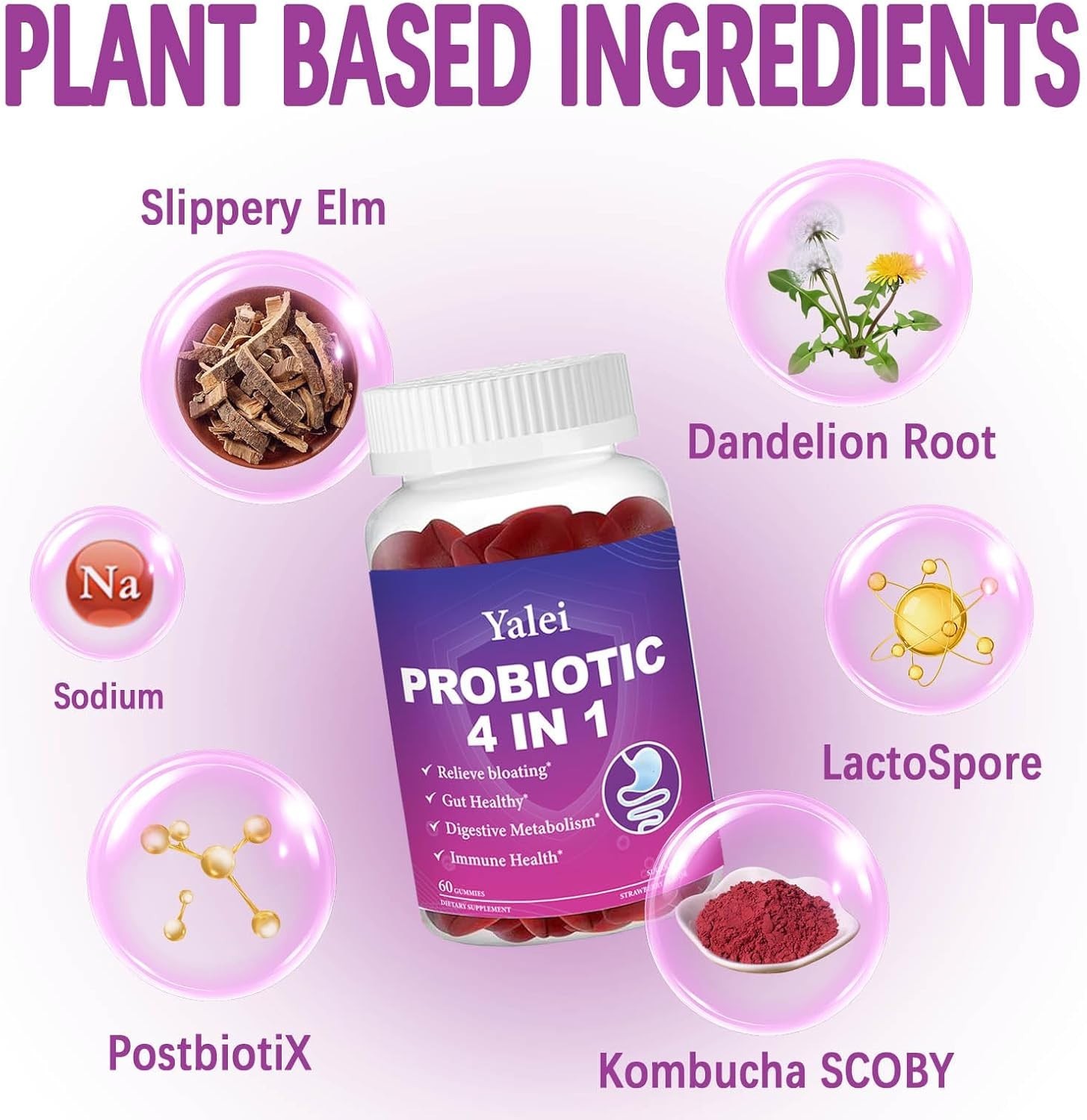 Probiotic Kombucha Gummies | Sugar Free | Probiotics Fiber Supplement for Women