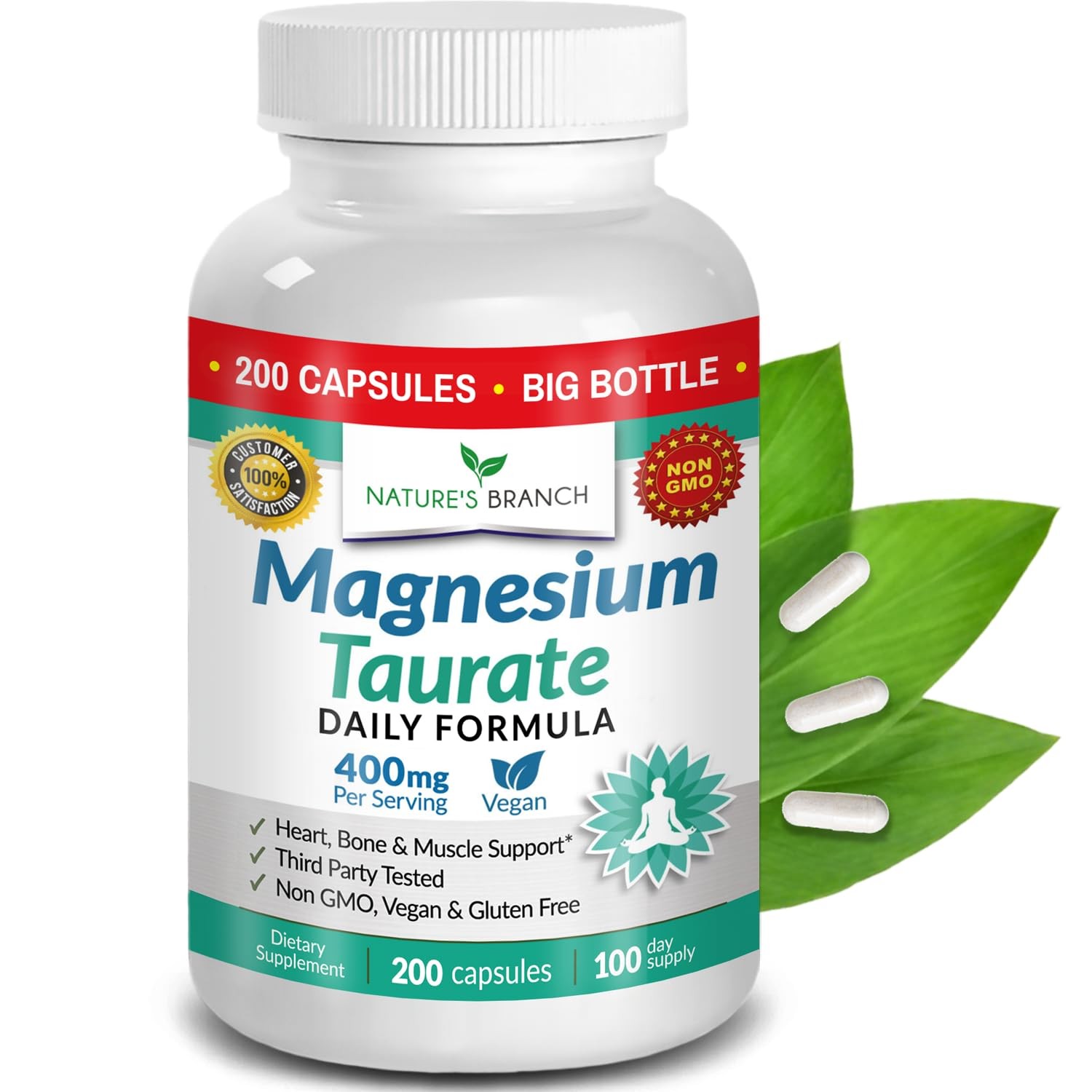 Magnesium Taurate 400mg | High Absorption | 200 200 Count (Pack of 1)