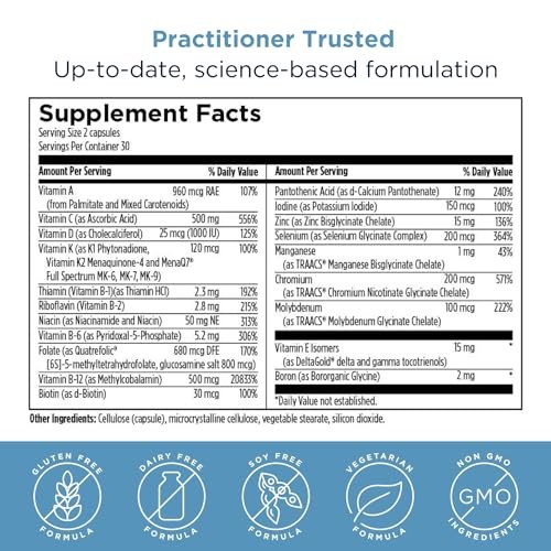 Methylated Multivitamin for Women & Men w/ B12 Folate Vitamin C K D E 60 Caps
