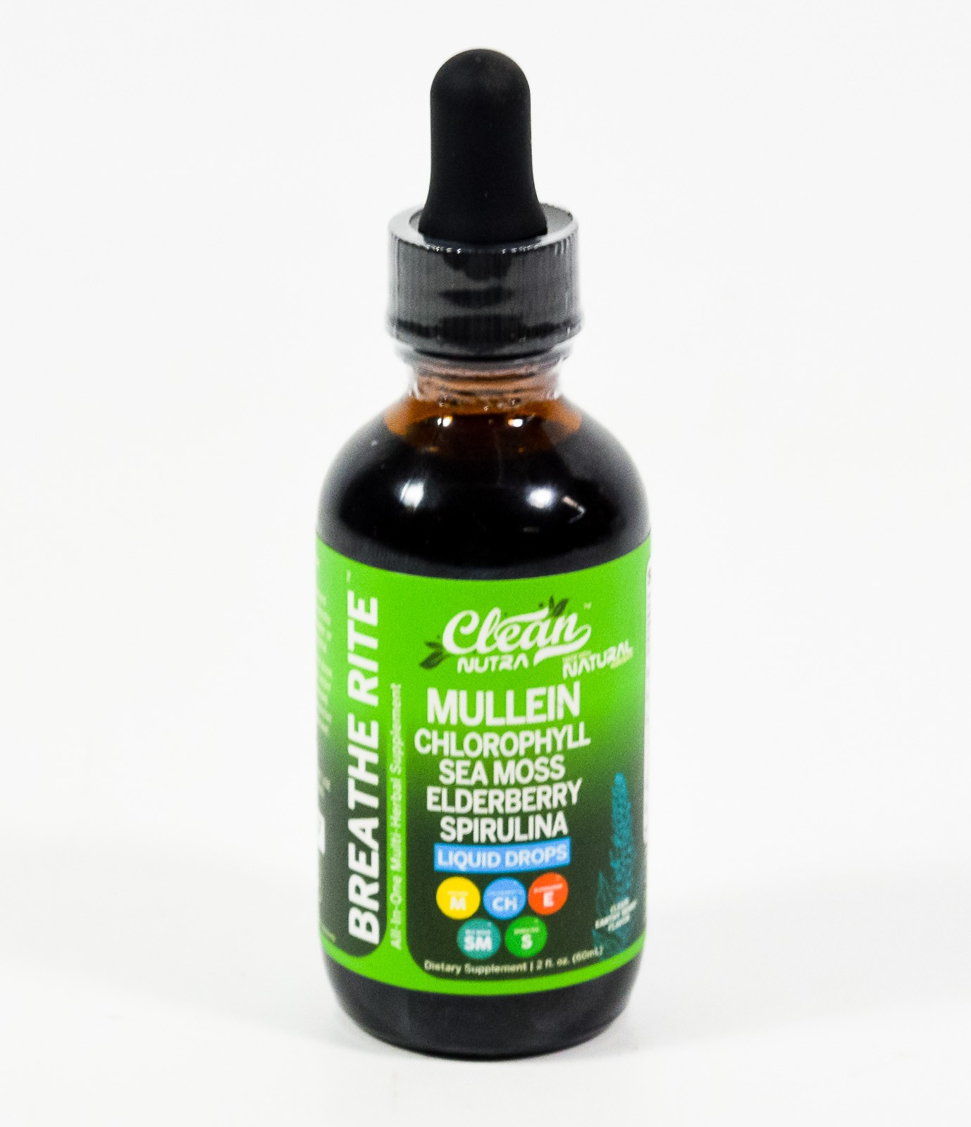 Clean Nutra BREATHE RITE 2oz Mullein Chlorophyll Sea Moss LIQUID DROPS 03/2027
