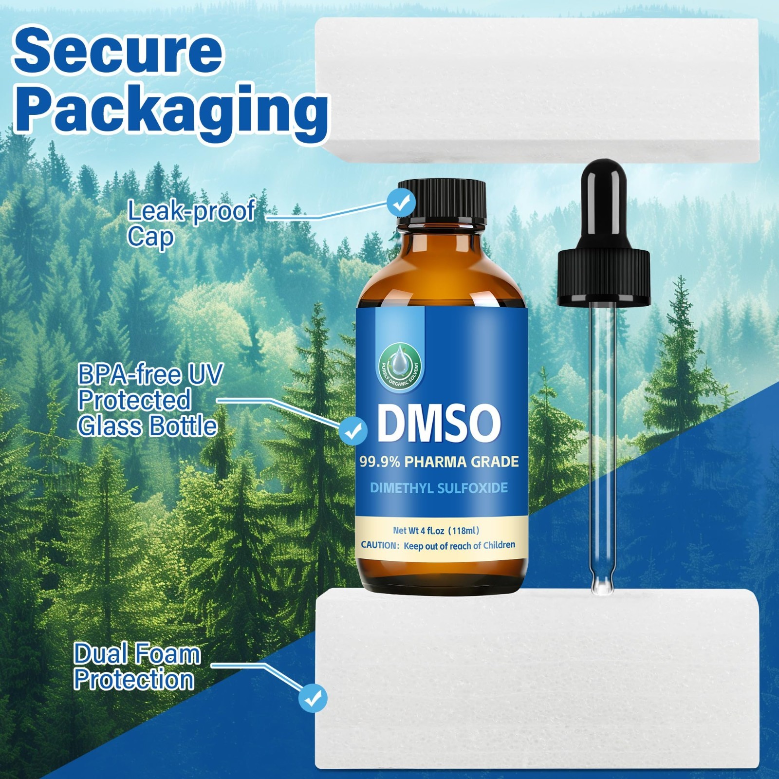 Pure DMSO 99.9% Pharmaceutical Grade Liquid, Non-Diluted, 4 fl oz with Dropper