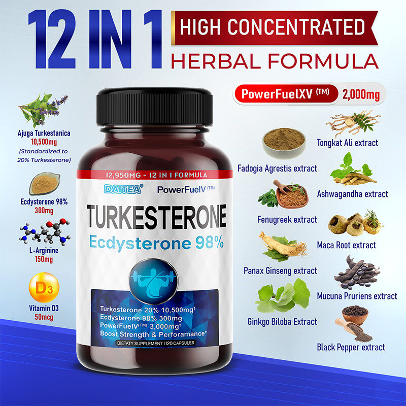 Turkesterone 10,500mg and Ecdysterone 300mg (120 Caps) Support Male Performance