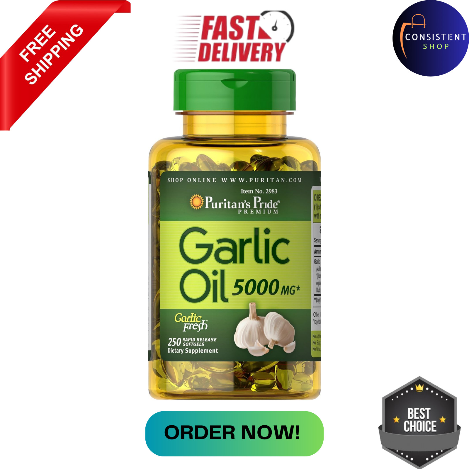 Pure Garlic Pills 5000MG Most Powerful Antibiotic Heal All Infection, 250 Count